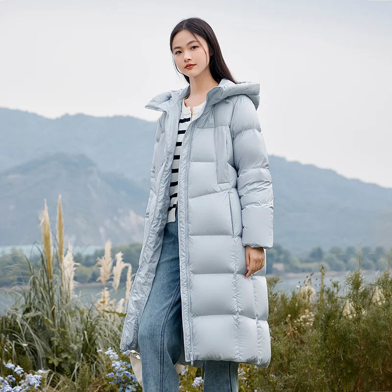 Semir Down Jacket Women Long Warm Winter New Loose Waterproof Hooded Jacket blue