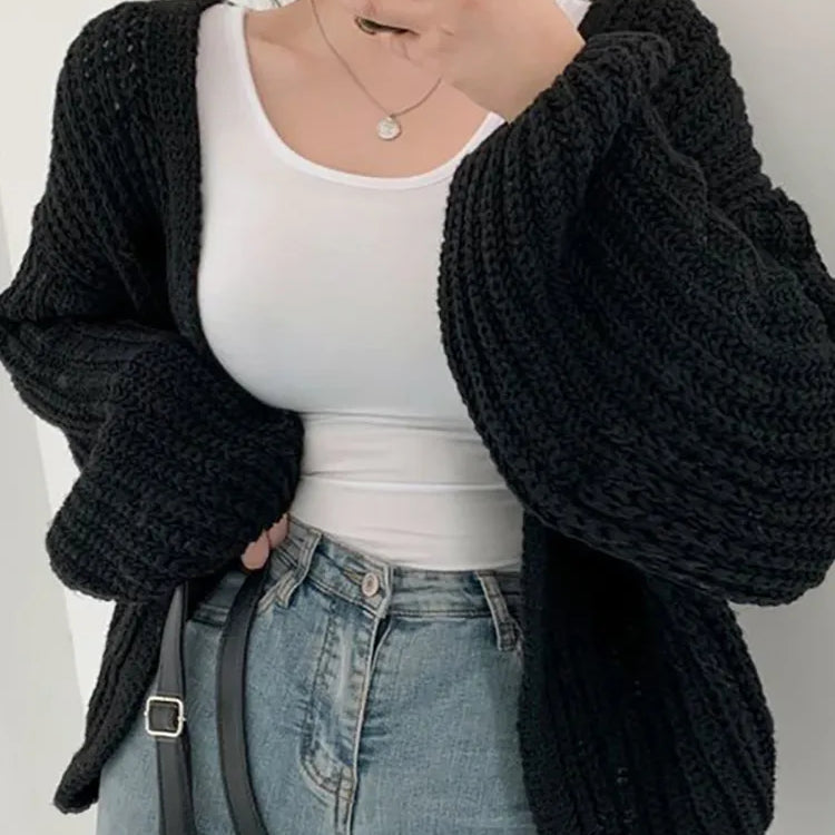 Women Cardigan Sweater Coat Casual Loose Knitted Solid Coat Autumn Winter For Women Lantern Sleeve Sweet Overcoat