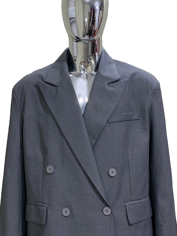 Lautaro Autumn Oversized Gray Blazers for Men Peaked Lapel Shoulder Pads Double Breasted Loose Luxury Designer European Clothes