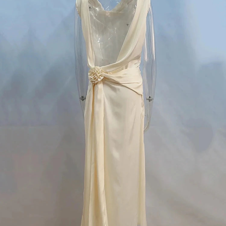 Mozision Satin Backless Sexy Maxi Dress For Women Elegant Rose Thigh High Split Beach Holiday Long Dress Gorgeous Club Gown