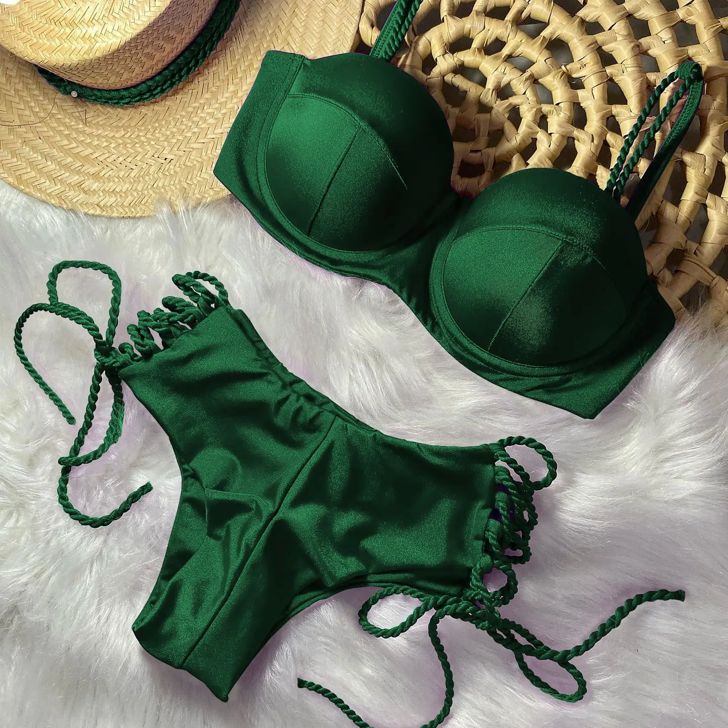 Sexy Bikinis Sets Push Up Women's Swimsuit Tie Side G-String Vintage Solid Swimwear Chest Pad Summer Beachwear Bathing Suit MA24220G1