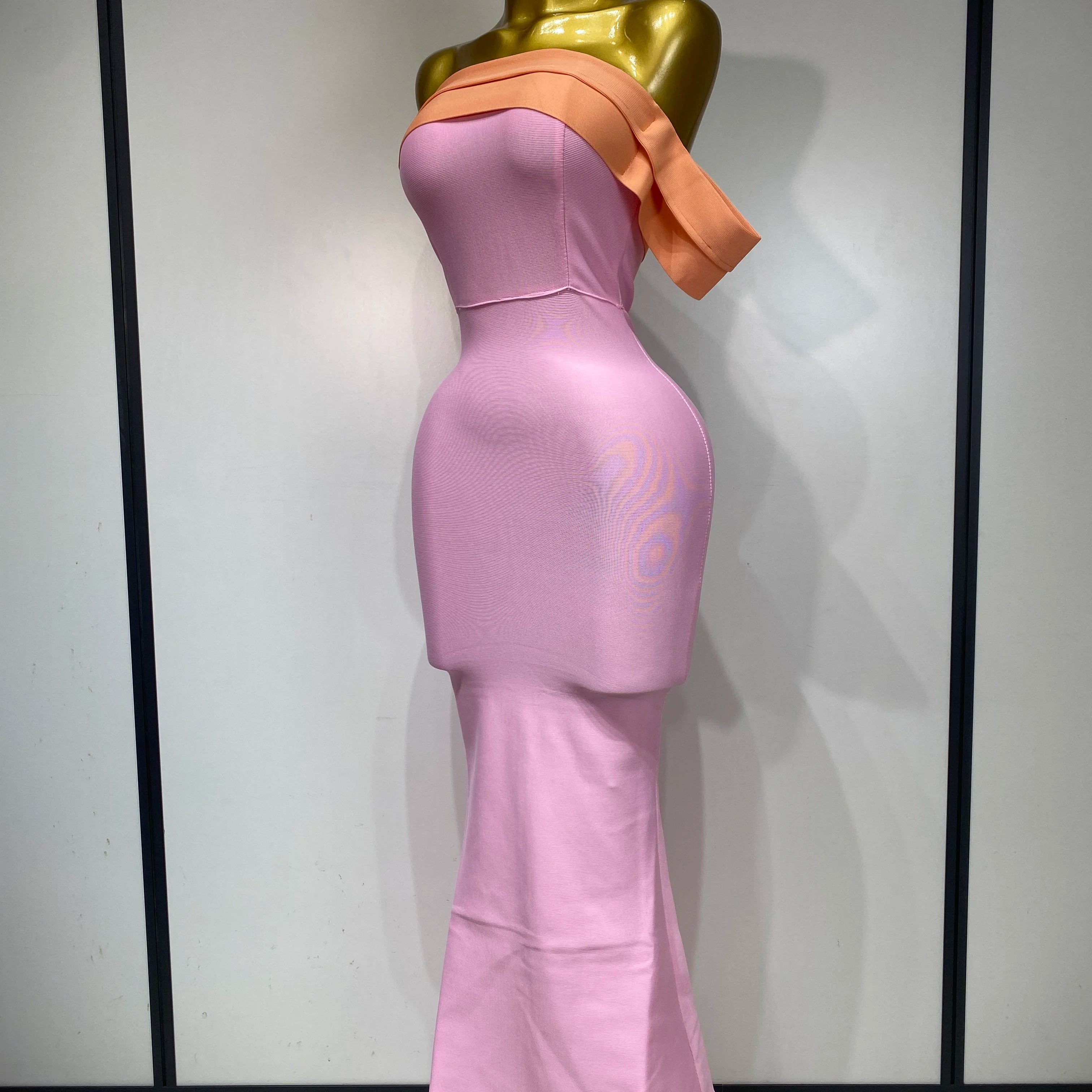 Women Sexy One Shoulder Color Block Bodycon Bandage Dress 2025 Celebrity Elegant Evening Club Luxury Birthday Party Outfit