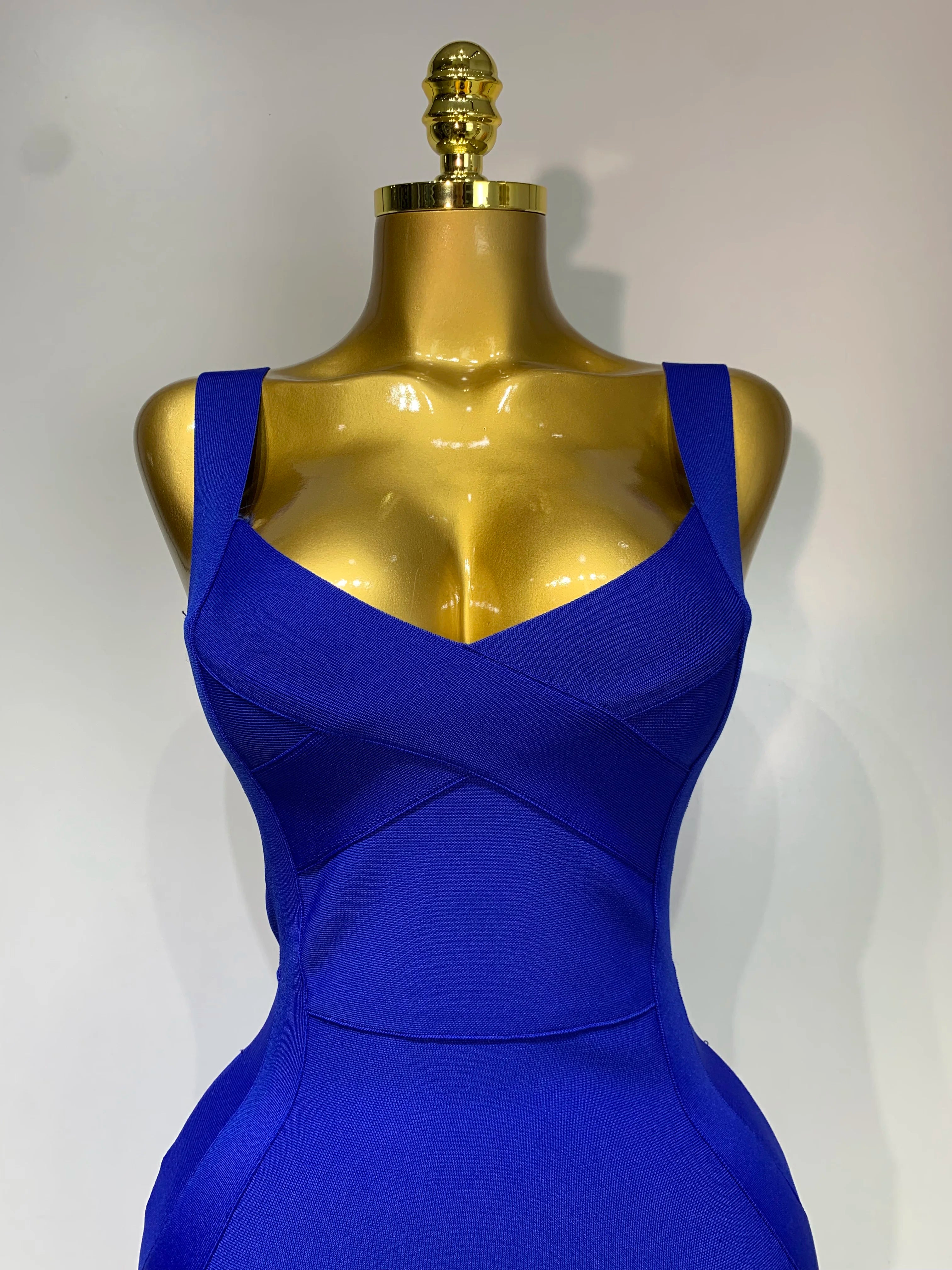 Women Sexy Celebrity Elegant Blue Bodycon Stretch Bandage Dress Nightclub Party Dress Luxury Birthday Vestidos