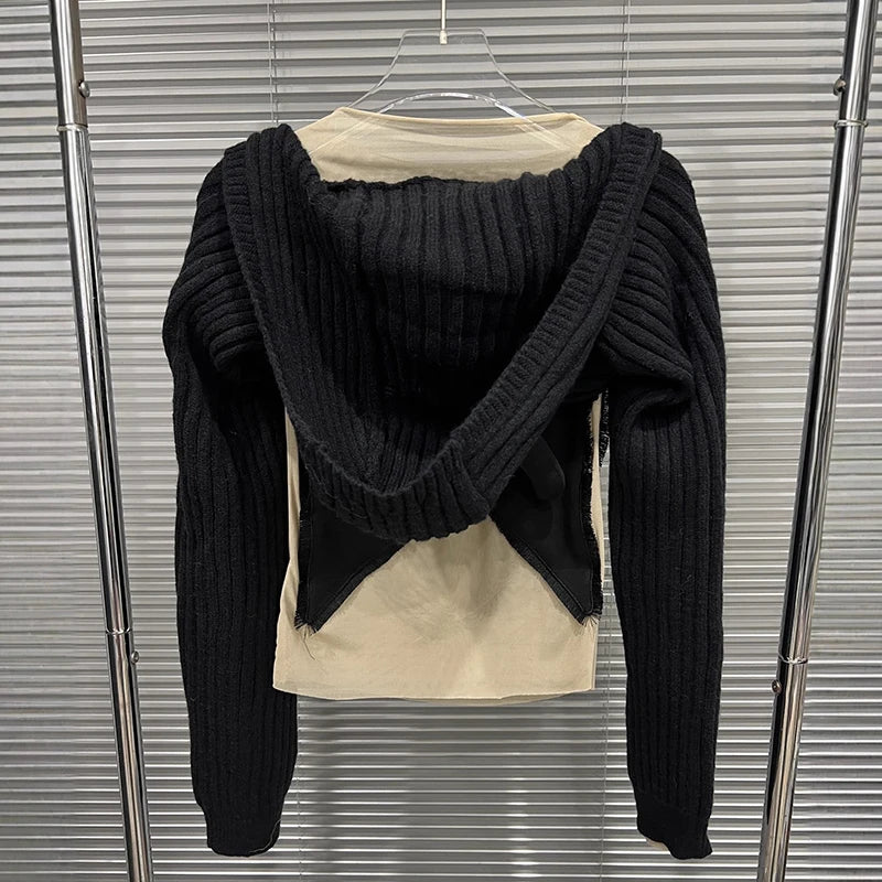 Autumn Winter New Fashion Heart Pattern Casual O-neck T-shirt For Women Black Knitted Hooded Pullover Female 11A07566