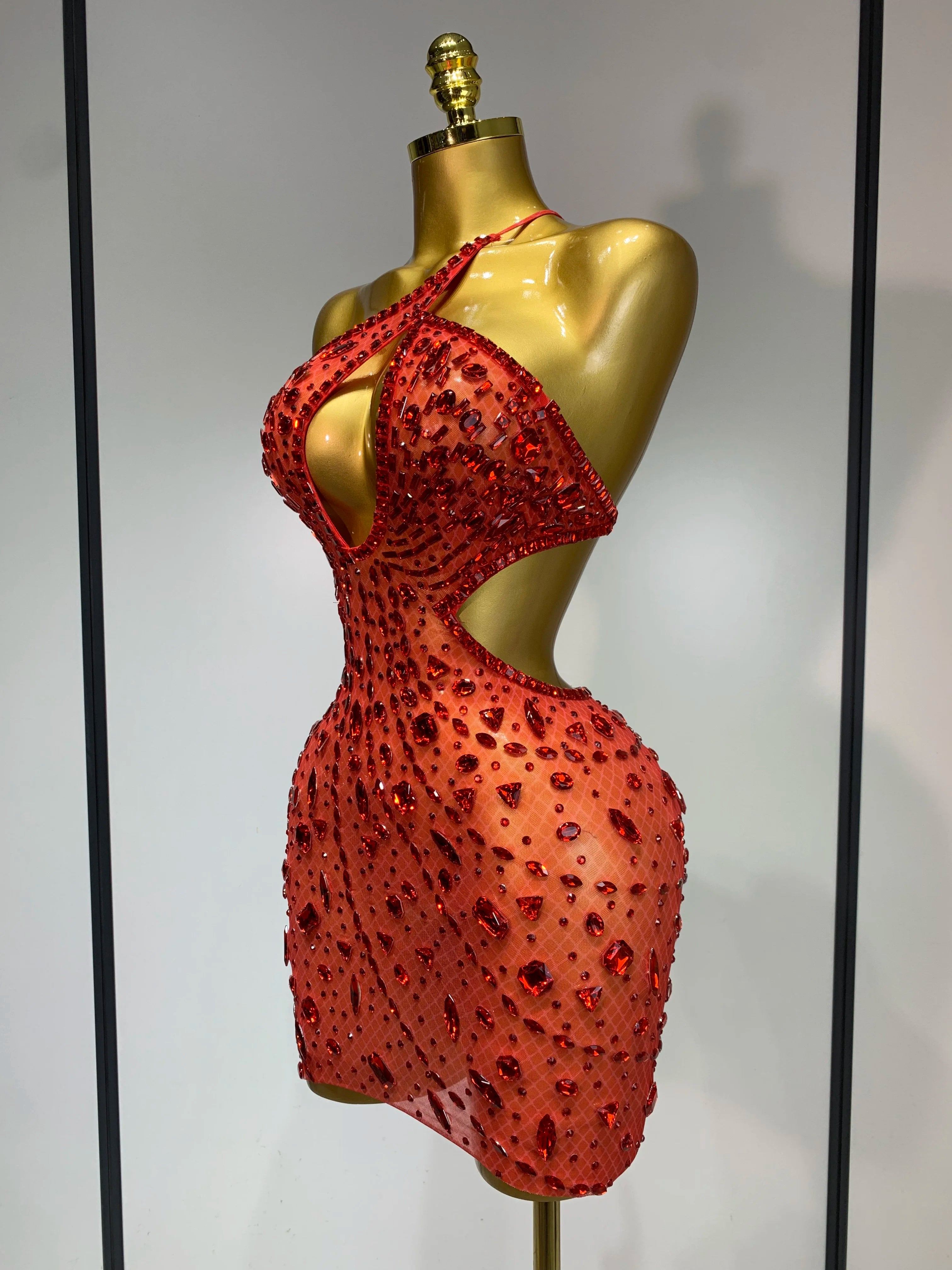 Women 2025 Sexy Backless See Through Sparkly Diamond Evening Prom Gown Luxury Birthday Celebrate Stage Nightclub Hotwife Outfit