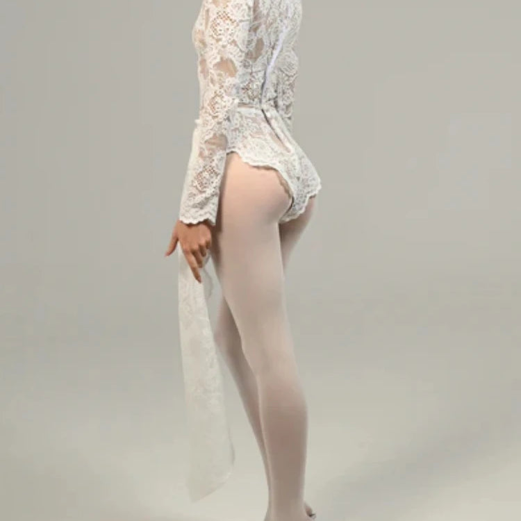 2024 New Autumn White Black Women Sexy Long Sleeve Lace Bodycon Draped Bodysuit Fashion Performance Costume Stage Wear