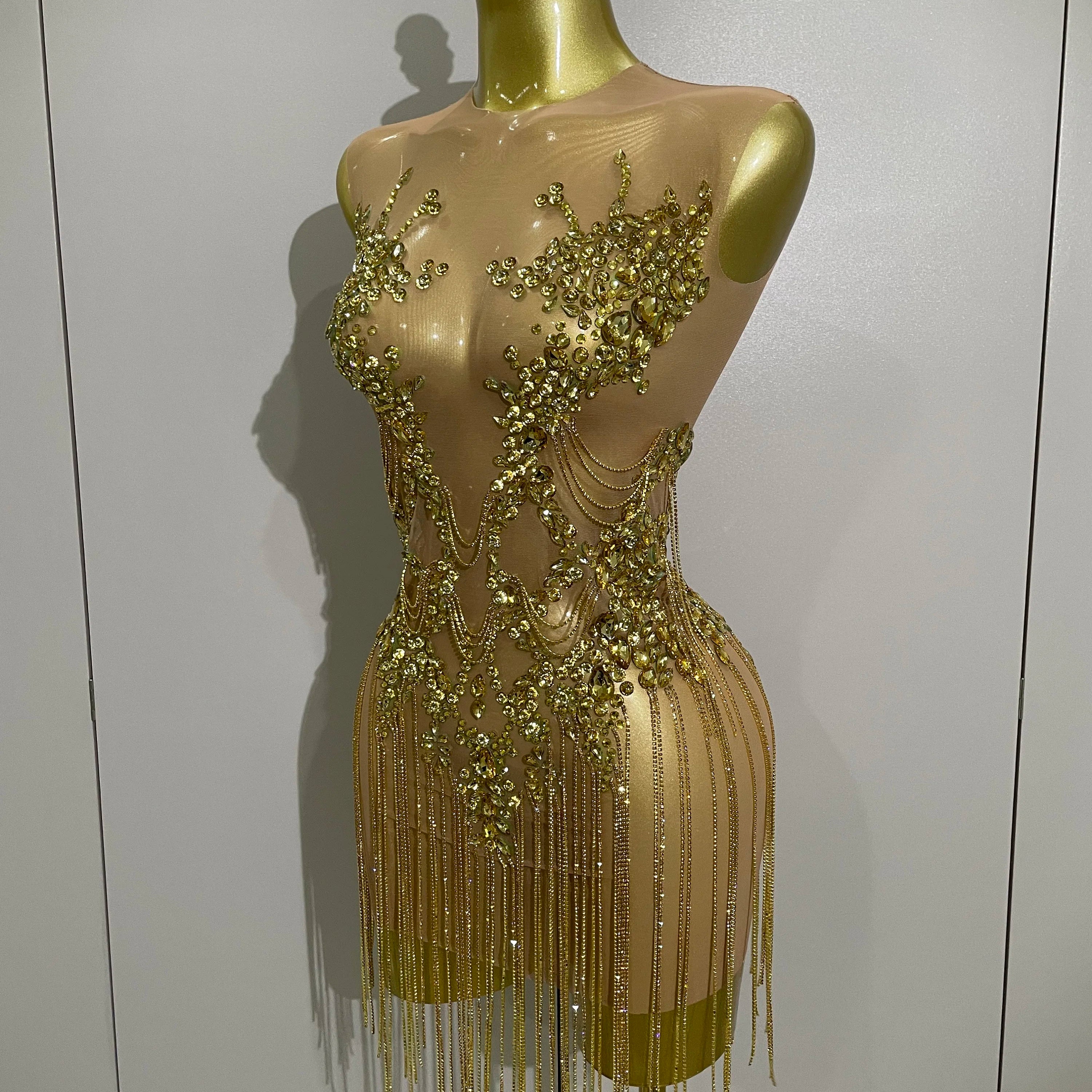 Luxury Sparkly Rhinestones Chain Sleeveless Mini Dress 2025 Women Sexy Performance Dance Nightclub Outfit Birthday Party Dress