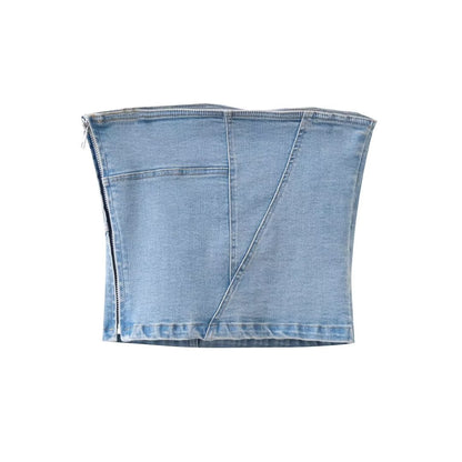 Traf Women's Corset Crop Top Y2k Streetwear Summer Women's Clothing - Vitage Denim Croo Top Women Vest 2023