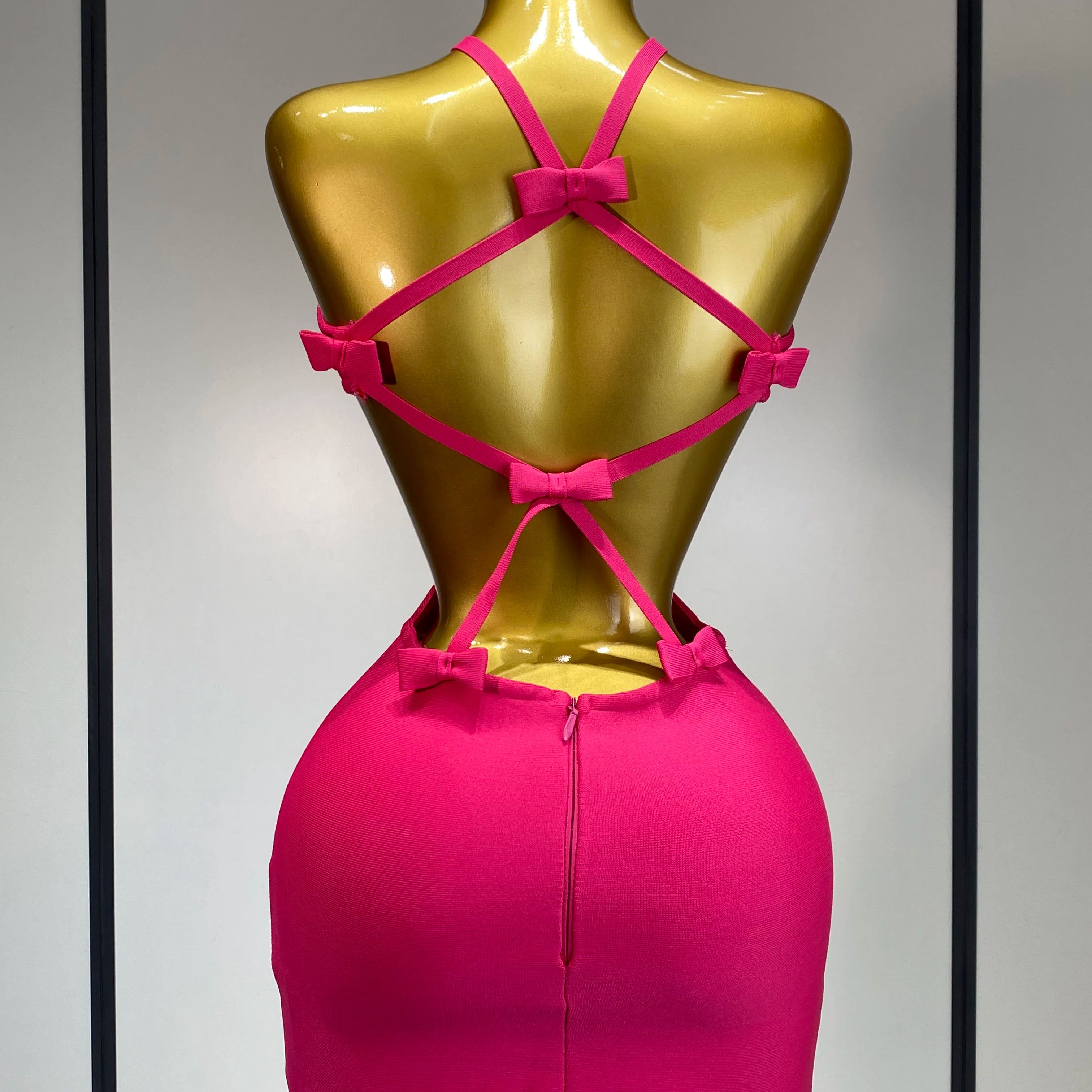 Women Luxury Sexy Backless Cut Out Bow Tie Mini Bodycon Bandage Dress 2025 Celebirty Elegant Evening Party Birthday Dresses