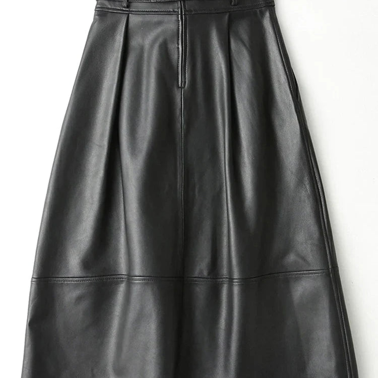 Spring Black Long Luxury Clothes for Women with Sashes High Waist A Line Midi Pu Leather Skirt Runway High Fashion 2023
