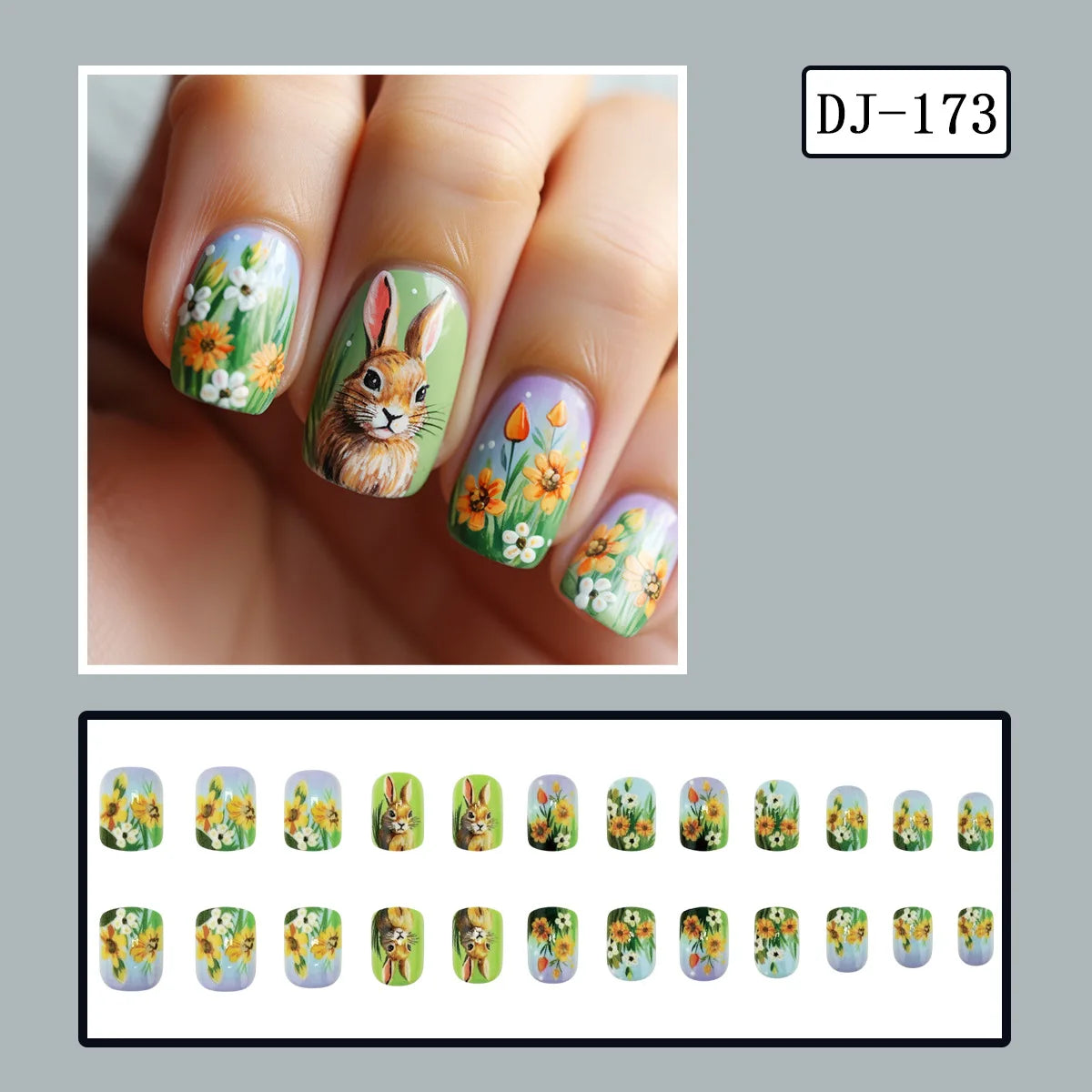 24pcs Easter Cute Rabbit Press On Nails Spring Daisy Flower Design Fake Nail Tips for Girl Women Wearable Short Cute False Nails style 2