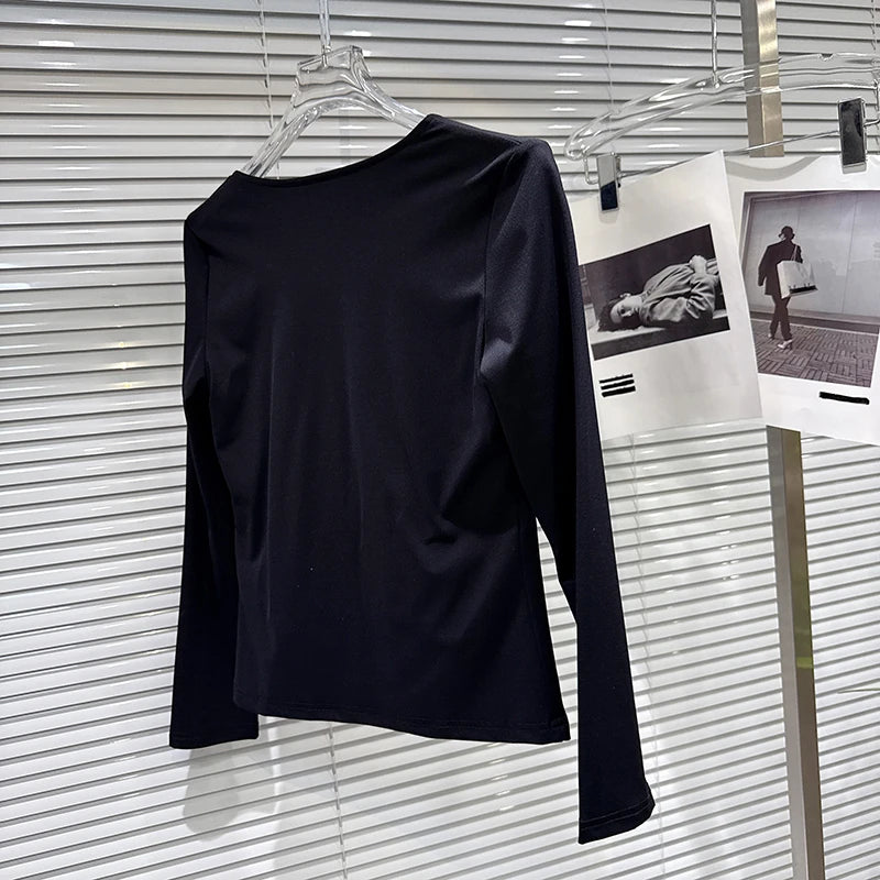 Winter New Fashionable Style V-Neck Beaded Tassel Design Long Sleeve T-Shirt For Women Versatile Tops Female 11A07950