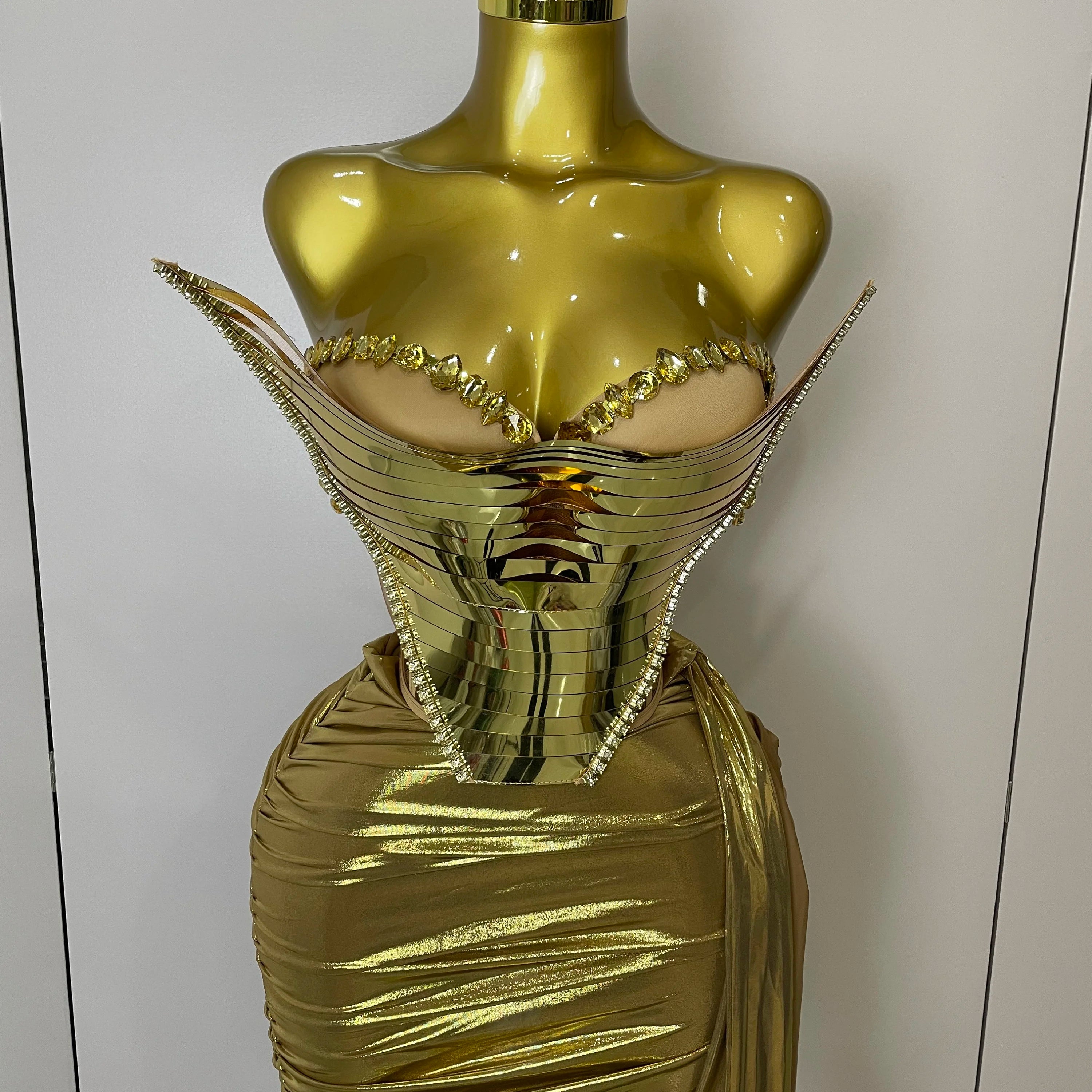 2025 Sparkly Gold Sequin Sexy Top Two Pieces Set Women Celebrate Party Birthday NightClub Performance Dancer Show Stage Outfit Gold