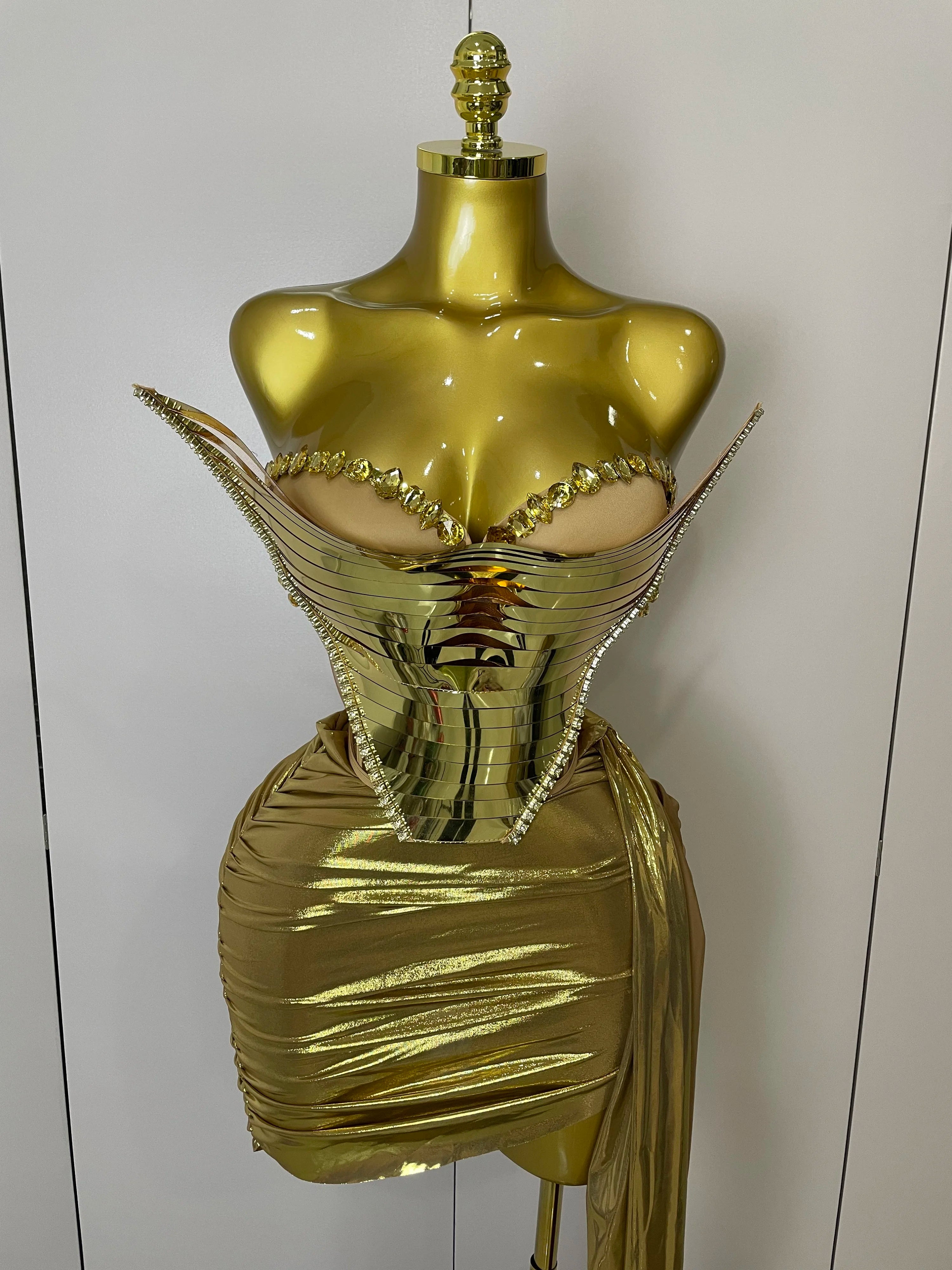 Sparkly Gold Sequin Sexy Top Two Pieces Set 2025 Women Celebrate Party Birthday NightClub Performance Dancer Show Stage Outfit Gold