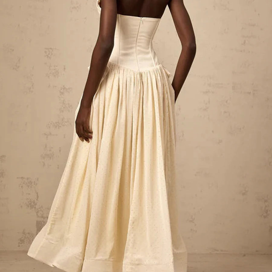 Solid Slimming Temperament Dresses for Women Halter Neck Sleeveless Patchwork Folds Tunic Elegant Dress Female New