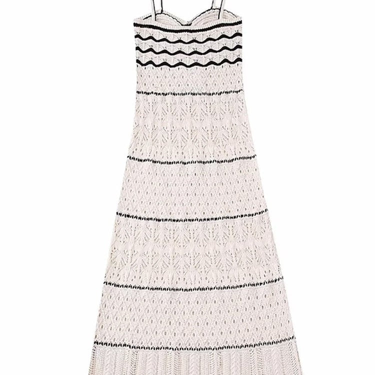 Summer New Dress - Beach Style Knitted Slim Fit Slim Strap Long Dresses Color Knitted Hollow Elegant Tight Vestidos