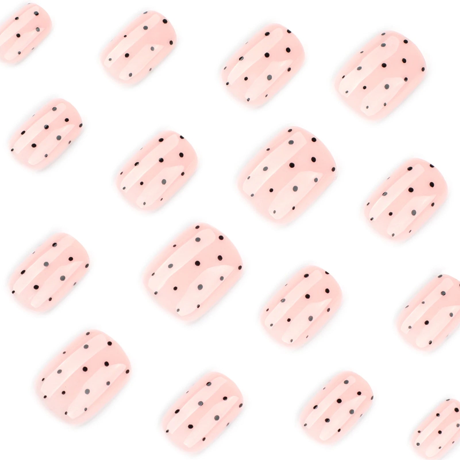 24Pcs Nude Color False Nails Black Polka Dot Printed Short Square Press On Nails Women Girls Charm Manicure Simple Fake Nails