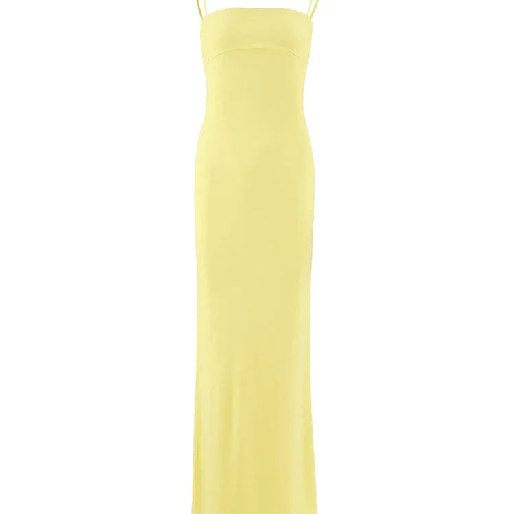 CHRONSTYLE Women Long Dresses Slim Fit Square Neck Backless Spaghetti Strap Solid Color Dress Party Club Wedding Night Vestidos