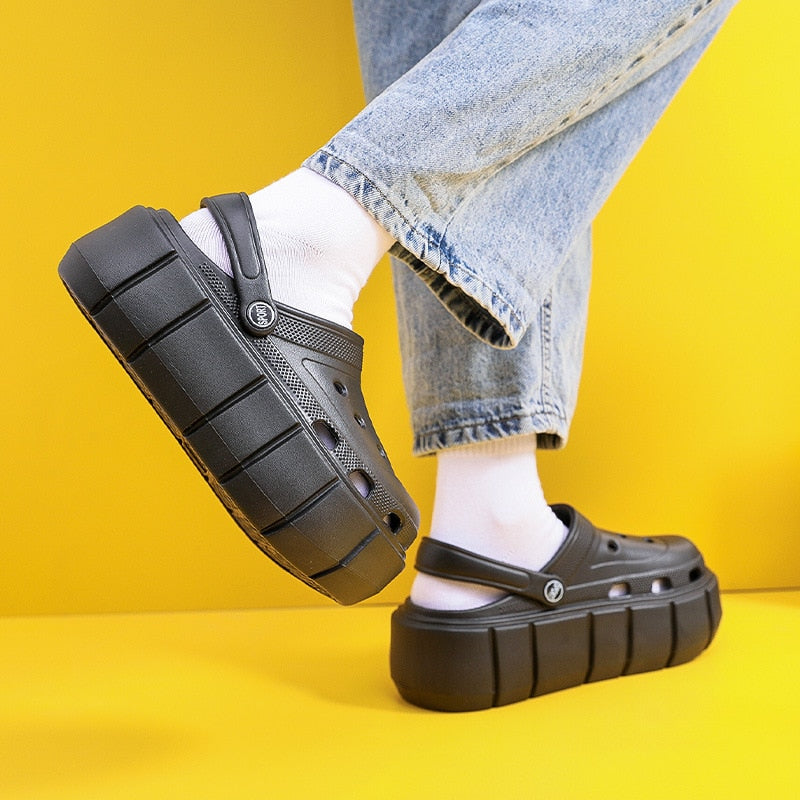 Summer Women Slippers Platform Clogs Outdoor Garden Shoes Female Pool Sandals Bathroom Flip Flops Mules Ladies Beach Slides black