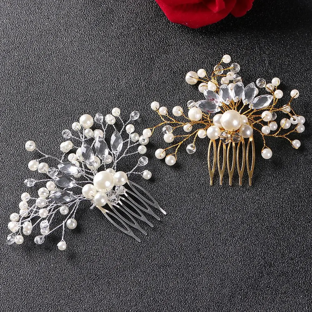 Pearl Women Hair Combs Wedding Hair Accessories Hair Pin Rhinestone Tiara Bridal Clips Crystal Crown Bride Hair Jewelry