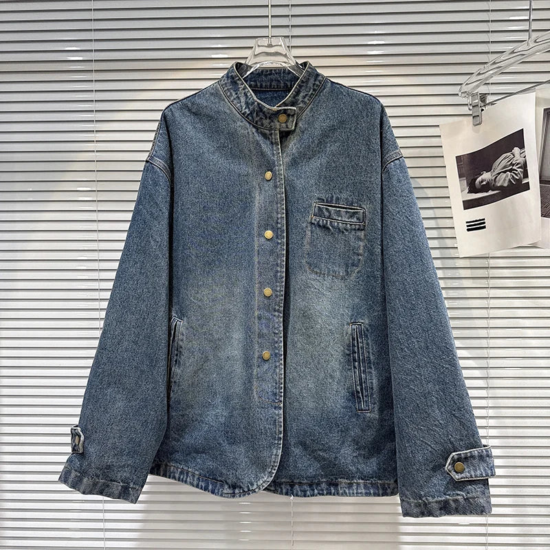 Winter New Vintage Pocket Design Cotton Lined Loose Denim Short Jacket For Women Loose Versatile Coat Female 11A07842 Blue One Size