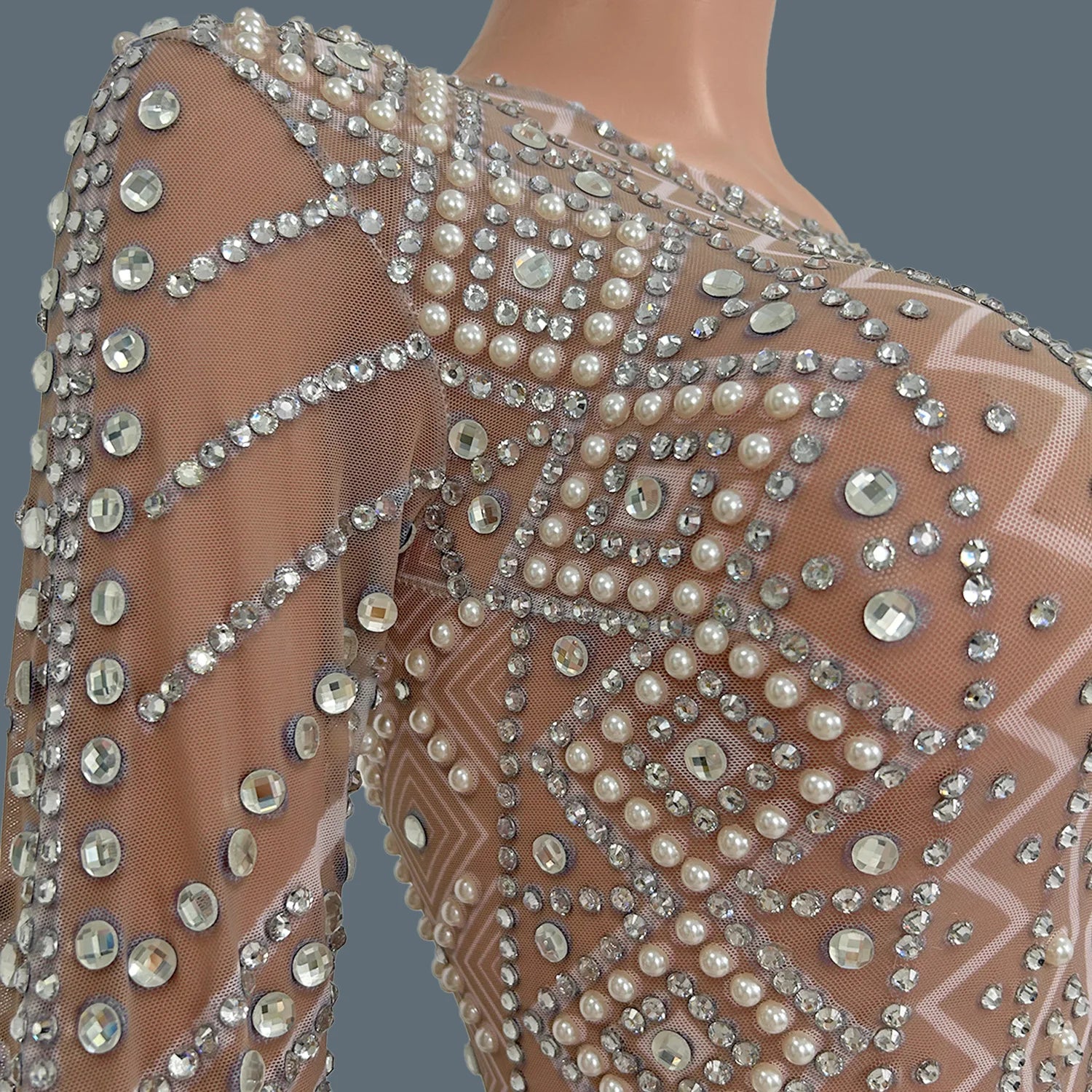 Trendy Stage Sexy Wear Bodycon Jumpsuit Mesh See Through Nightclub Stage Performance Rompers Outfit Showgirl Costume Gaoduanjihe