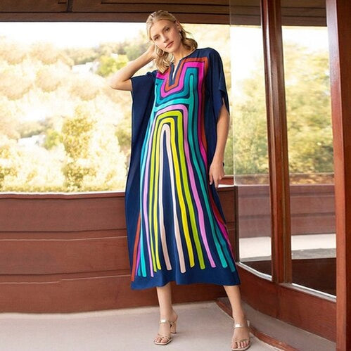 Printed Kaftans Beach Cover Up Seaside Maxi Bohemian Dresses Beachwear Pareo 14 One Size