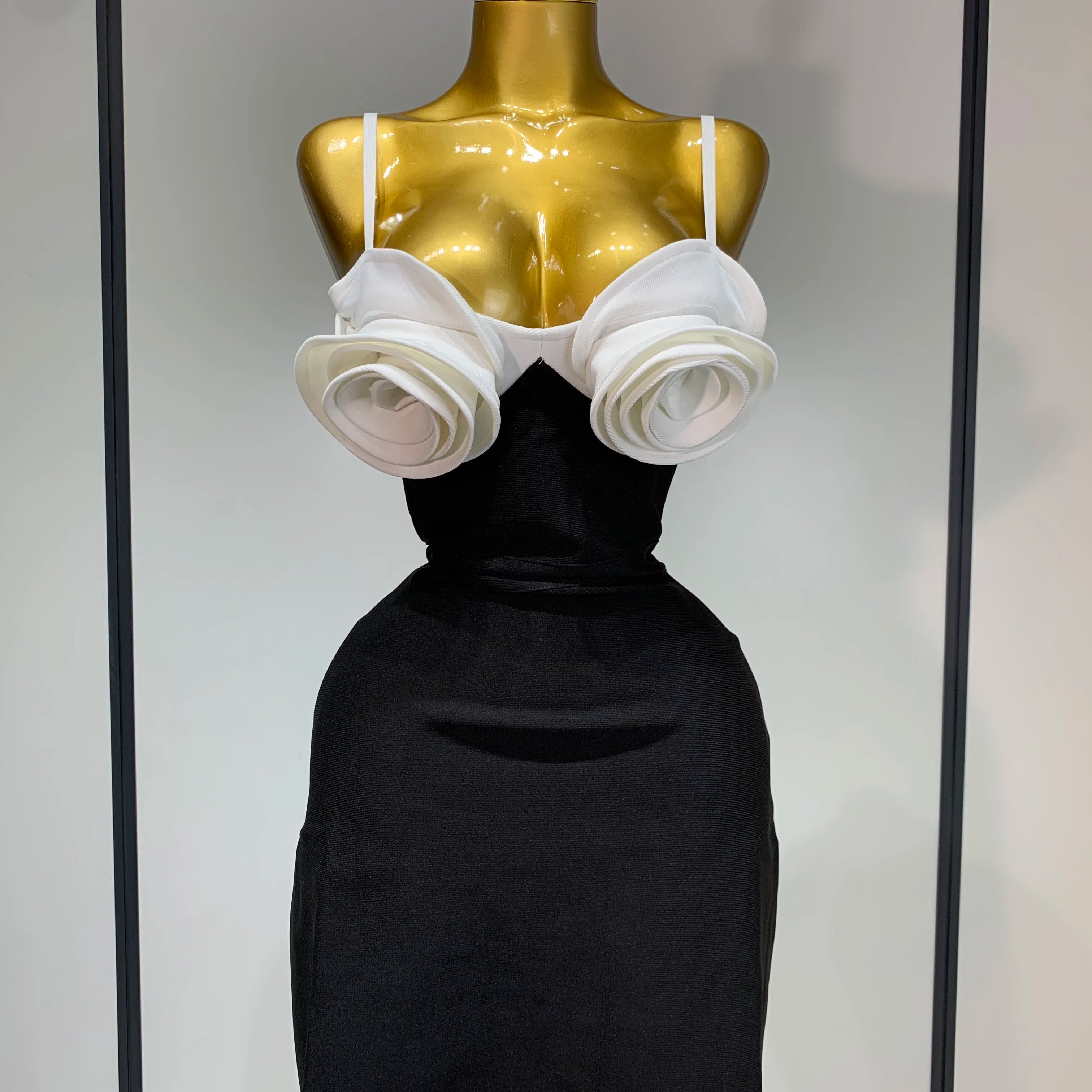 Women Celebrity Sexy Sleeveless 3D Flower Patchwork Mini Bodycon Bandage Dress Elegant Evening Club Party Birthday Dress black