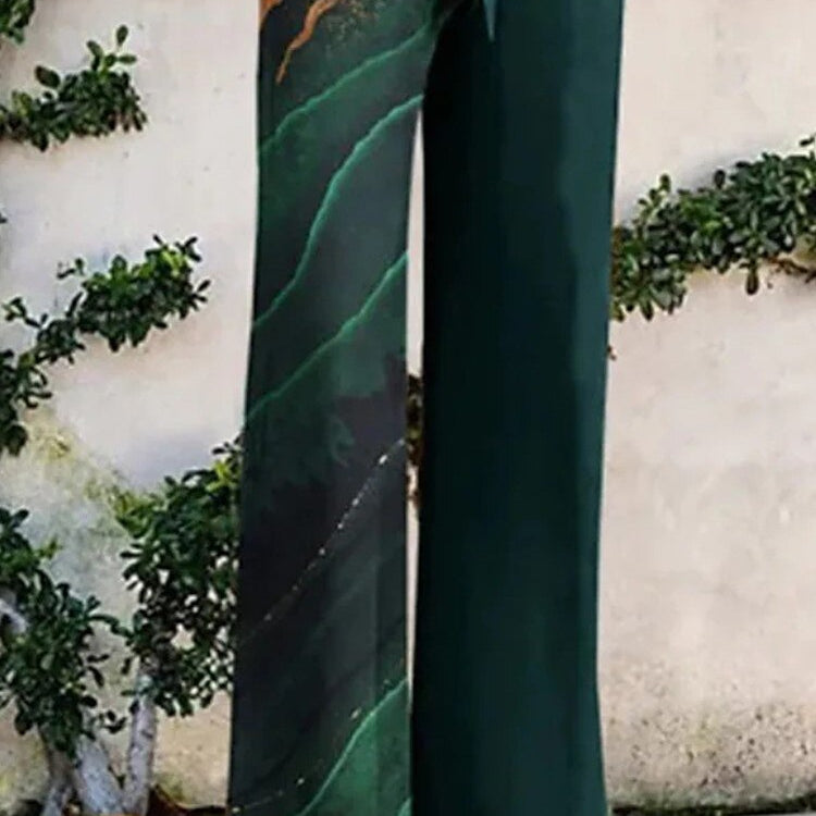 Print Jumpsuit Women Autumn and Spring 2024 New Fashion Long Sleeve Lapel Loose Casual Elegance Green Jumpsuits