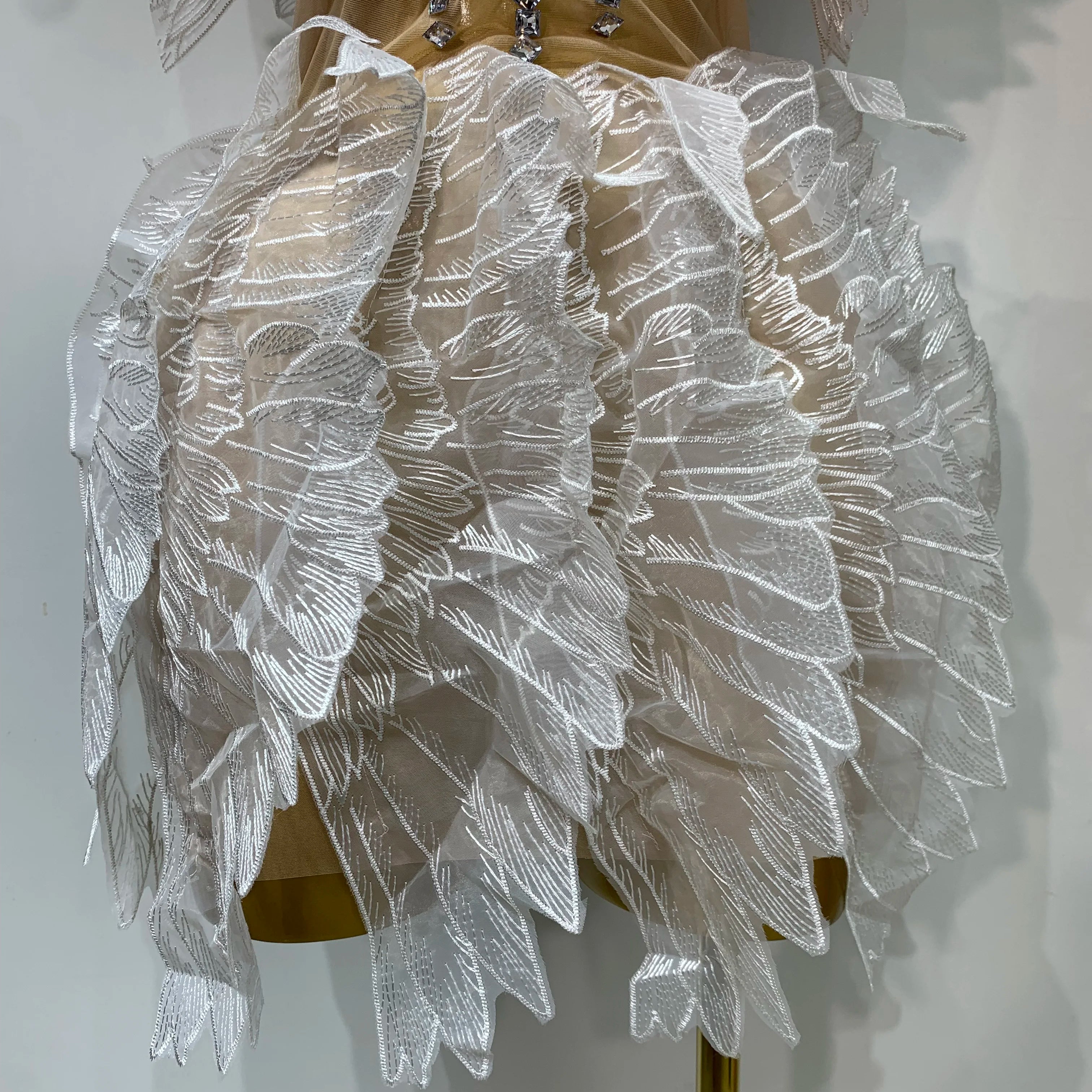 Luxury Birthday Dress Women Sexy White Crystal Transparent Wings Mini Dress Nightclub Evening Party Singer Stage Perform Costume