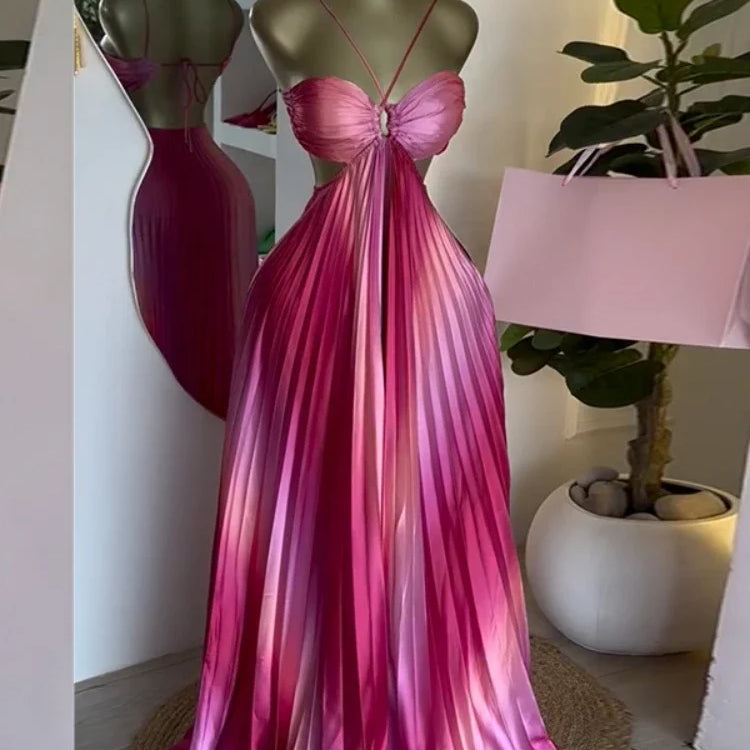 2025 Elegant Sleeveless Sweet Strapless Gradient Floor-Length Long Women Dress Beach Party Evening Sexy Pleated Dresses