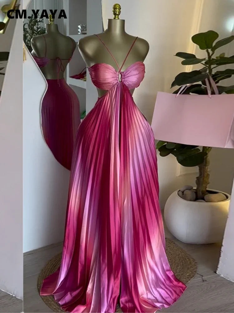 2025 Elegant Sleeveless Sweet Strapless Gradient Floor-Length Long Women Dress Beach Party Evening Sexy Pleated Dresses