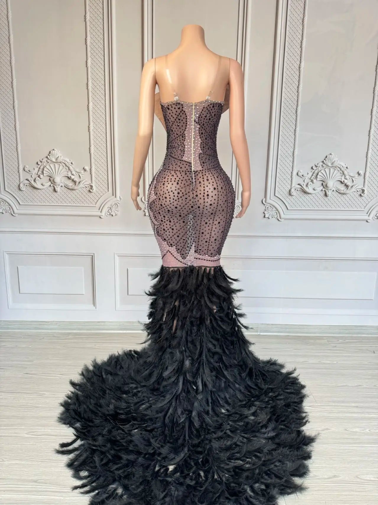 Luxury Women Feather Evening Dress Sparkly Sexy Prom Couture Rhinestone Birthday Party Ball Celebrate Photo Shoot Wear Mifeng