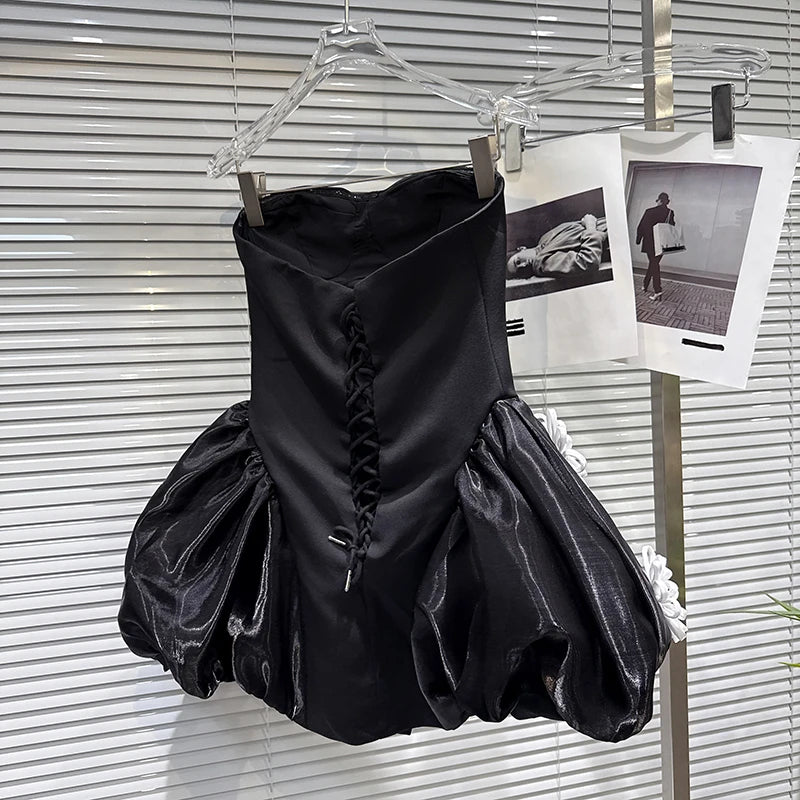 Winter New Sweet Three-Dimensional Flower Back Bandage Dress For Women Evening Party Strapless Dresses Female 11A07461