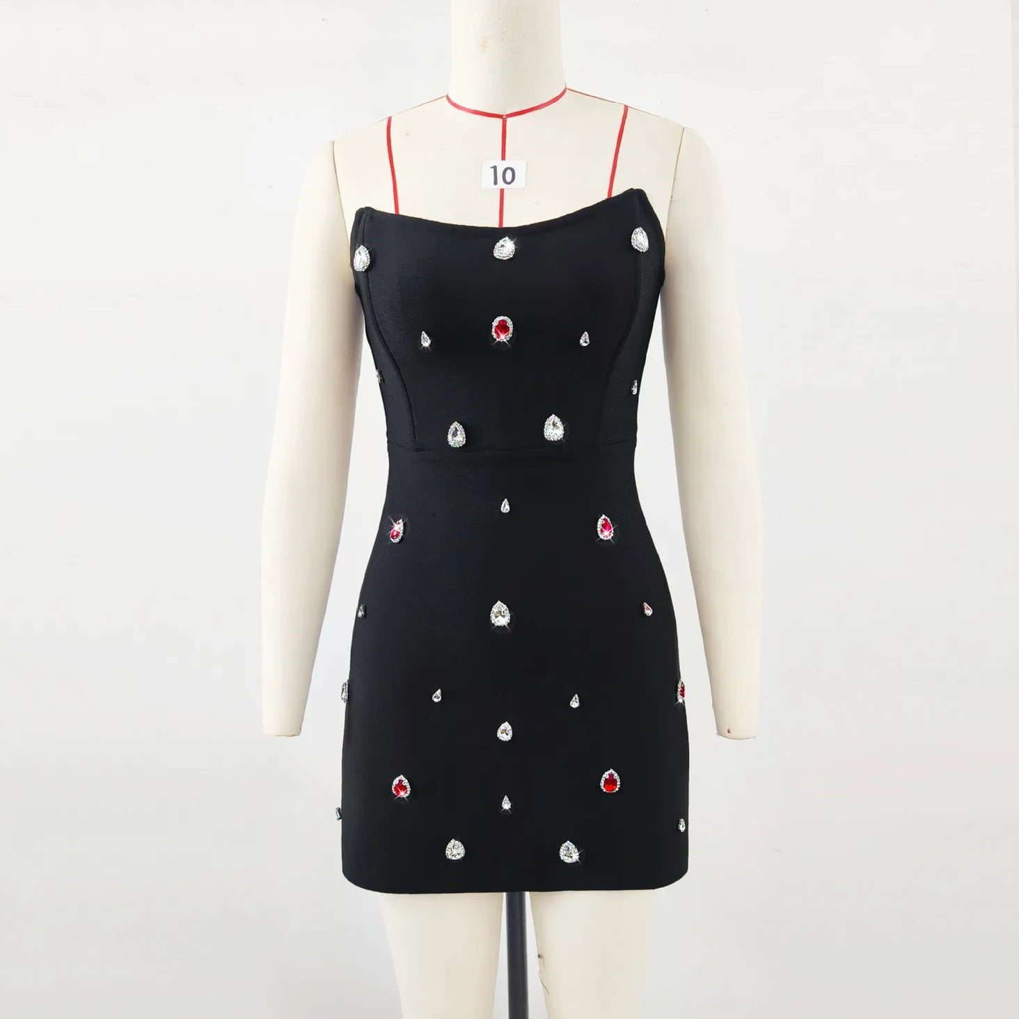 2025 New Spring Black Color Women Sexy Strapless Colorful Crystal Bodycon Mini Bandage Dress Nightclub Party Celebrate Outfit