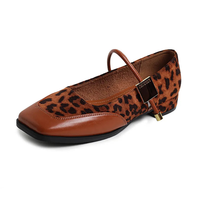 2024 New Women's Low Heel Square Toe Pumps - Fashion Office Work Shoes Spring/Autumn Comfort Slip-On Flats leopard print