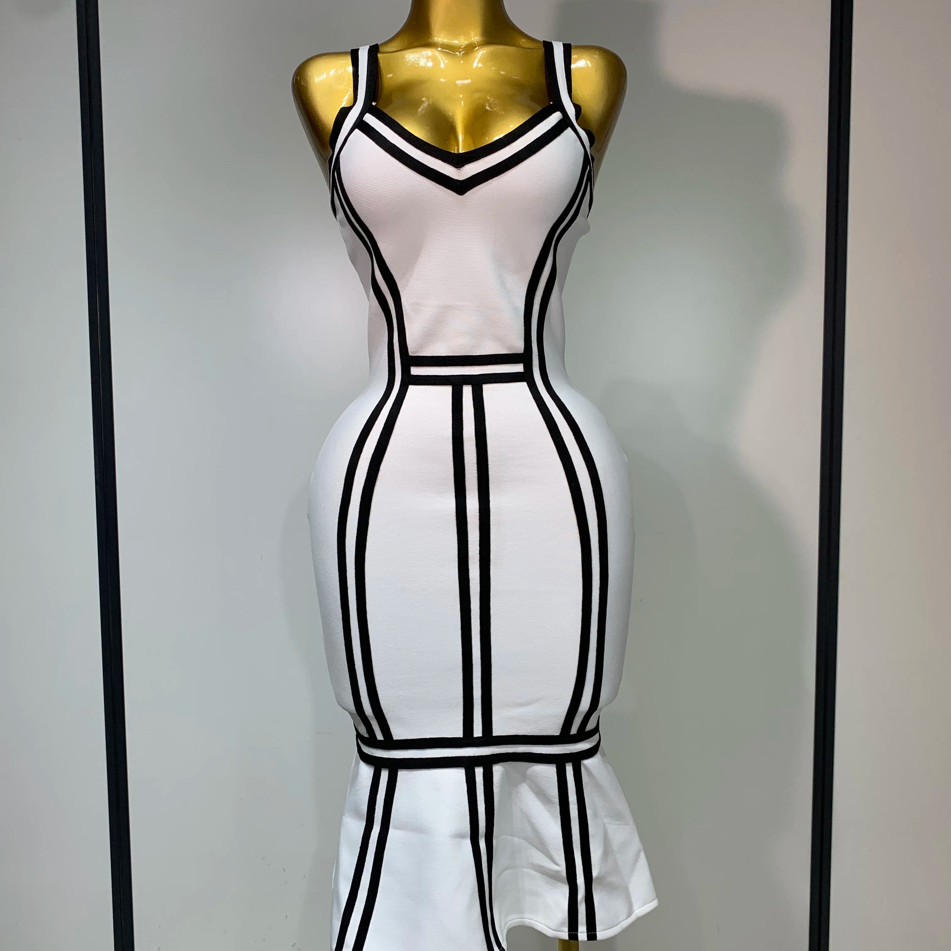 Women Sexy Backless Ruffled Edge Bodycon Bandage Dress 2025 Celebrity Elegant Evening Party Luxury Birthday Club Dress WHITE