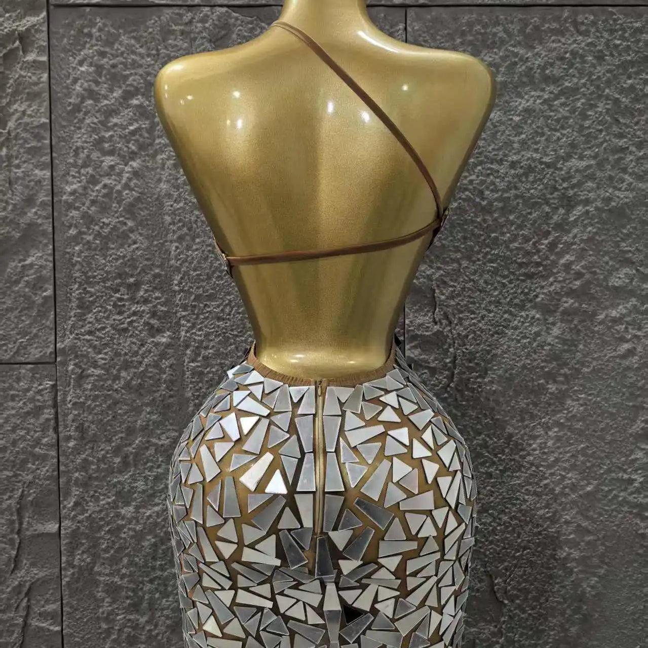 Silver Color Women Sexy One Shoulder Shinning Mirrors Bodycon Mini Dress Nightclub Party Celebrate Birthday Photo Shoot Dress