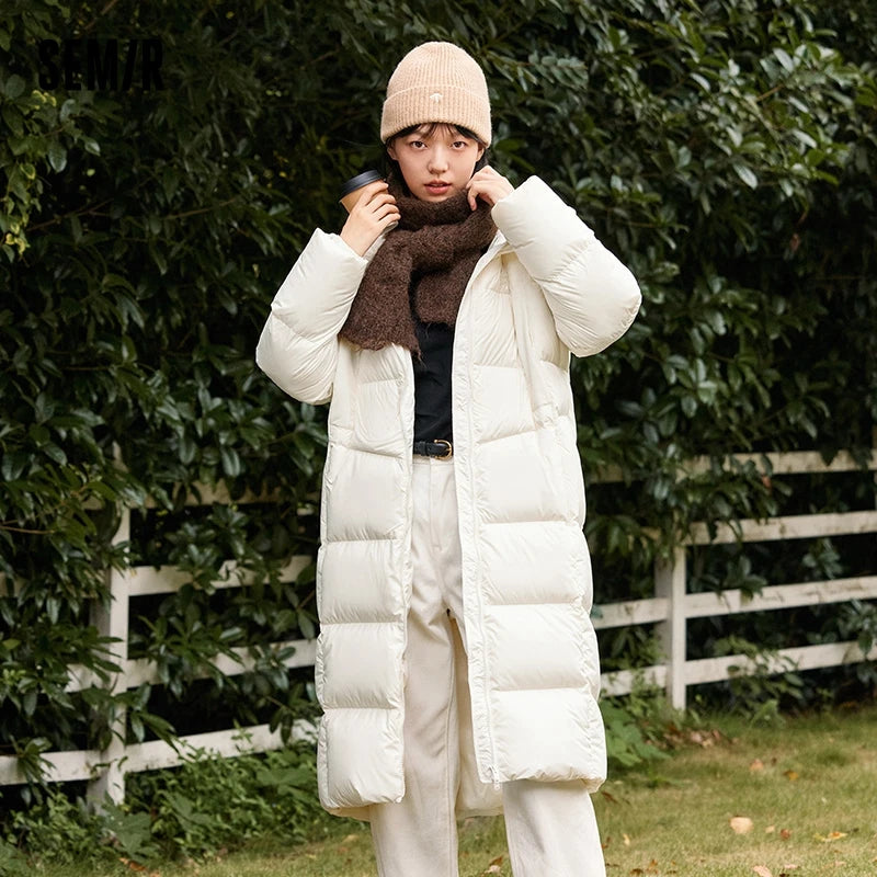Semir Down Jacket Women Long Warm Winter New Loose Waterproof Hooded Jacket
