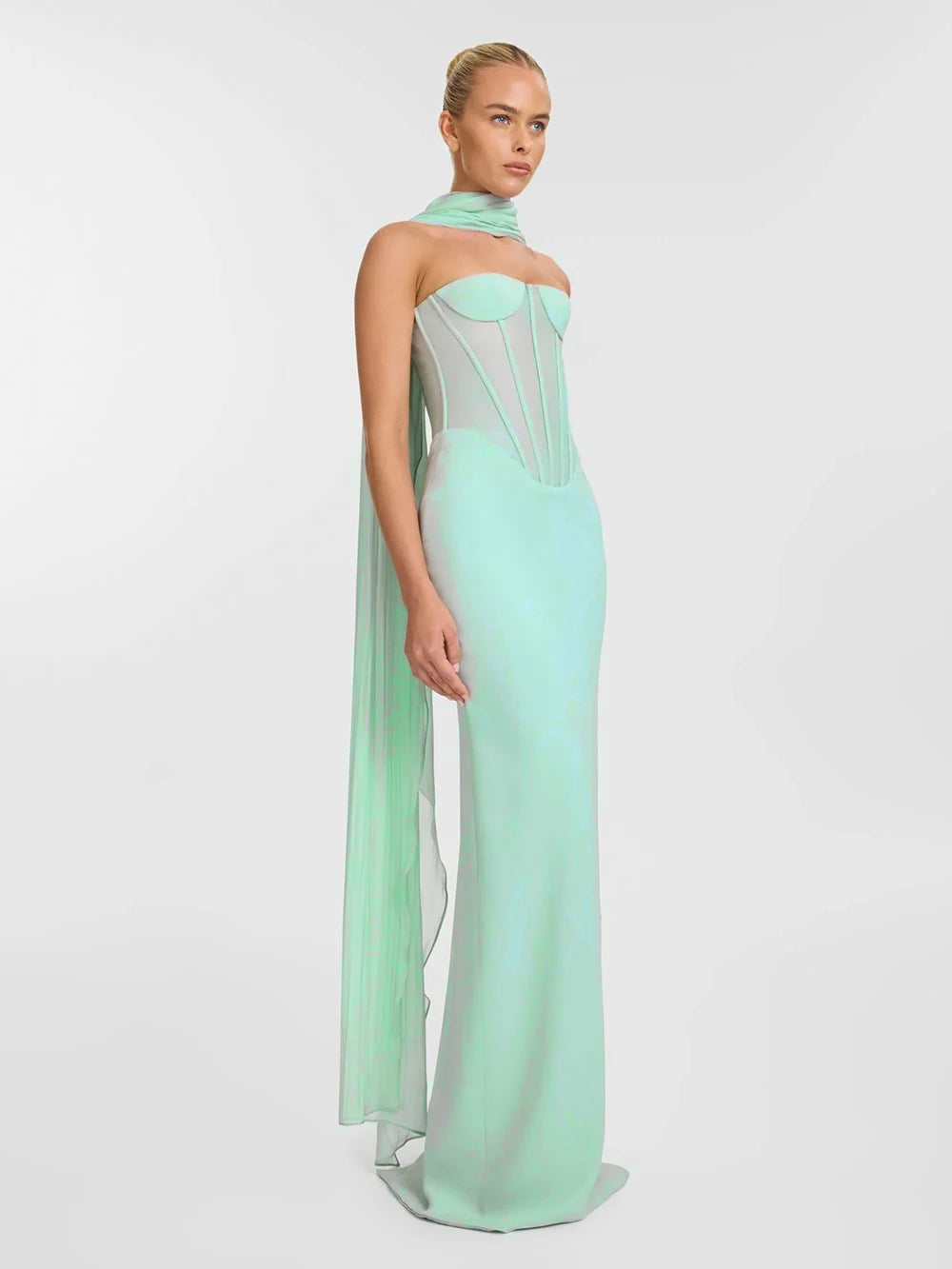 2025 Elegant Strapless Scarf Tight Long Dress For Women'S Sexy Backless Sleeveless Vestidos Celebrity Evening Party Gowns