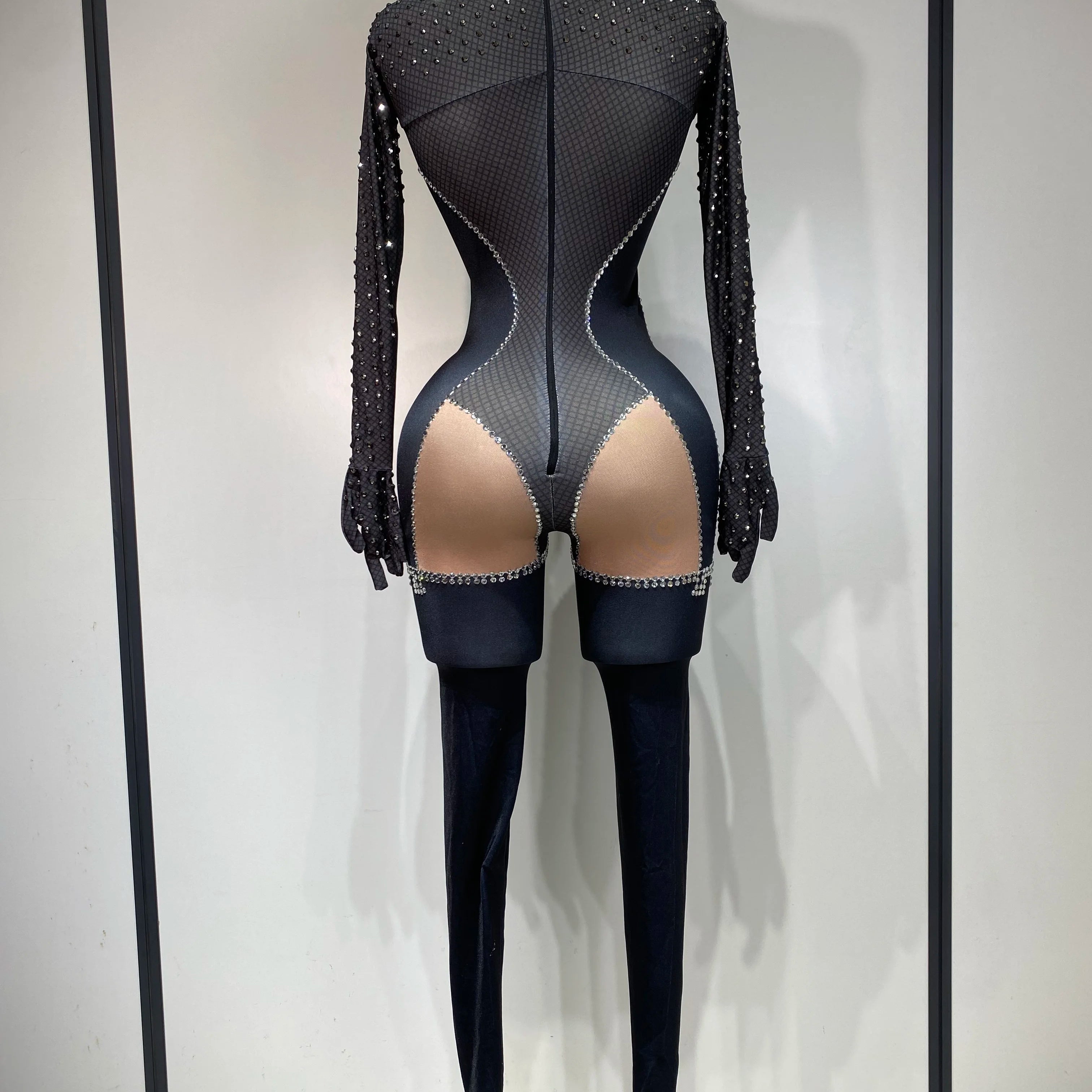 Sparkly Diamond Women Sexy Bodycon Jumpsuit Nightclub Bar Party Show Gogo Dancer Clothing Drag Queen Outfit Stage Costume