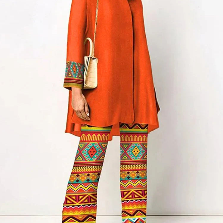 Fashion Retro Printed 2pcs Pant Sets ZANZEA Holiday Long Sleeve Lapel Shirts Outfits Elegant Women Long Trouser 2023 Tracksuit B-Orange