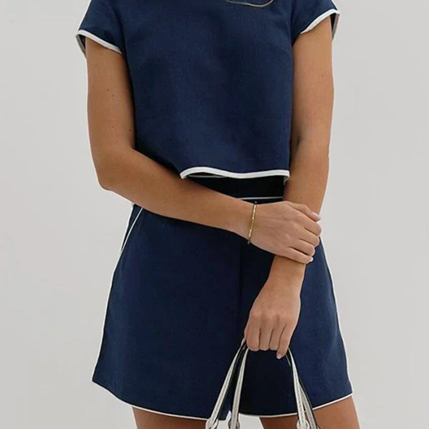 Clacive Casual Loose Blue Cotton 2 Piece Sets Women Outfit Elegant Short Sleeve Shirt With High Waist Shorts Set Female