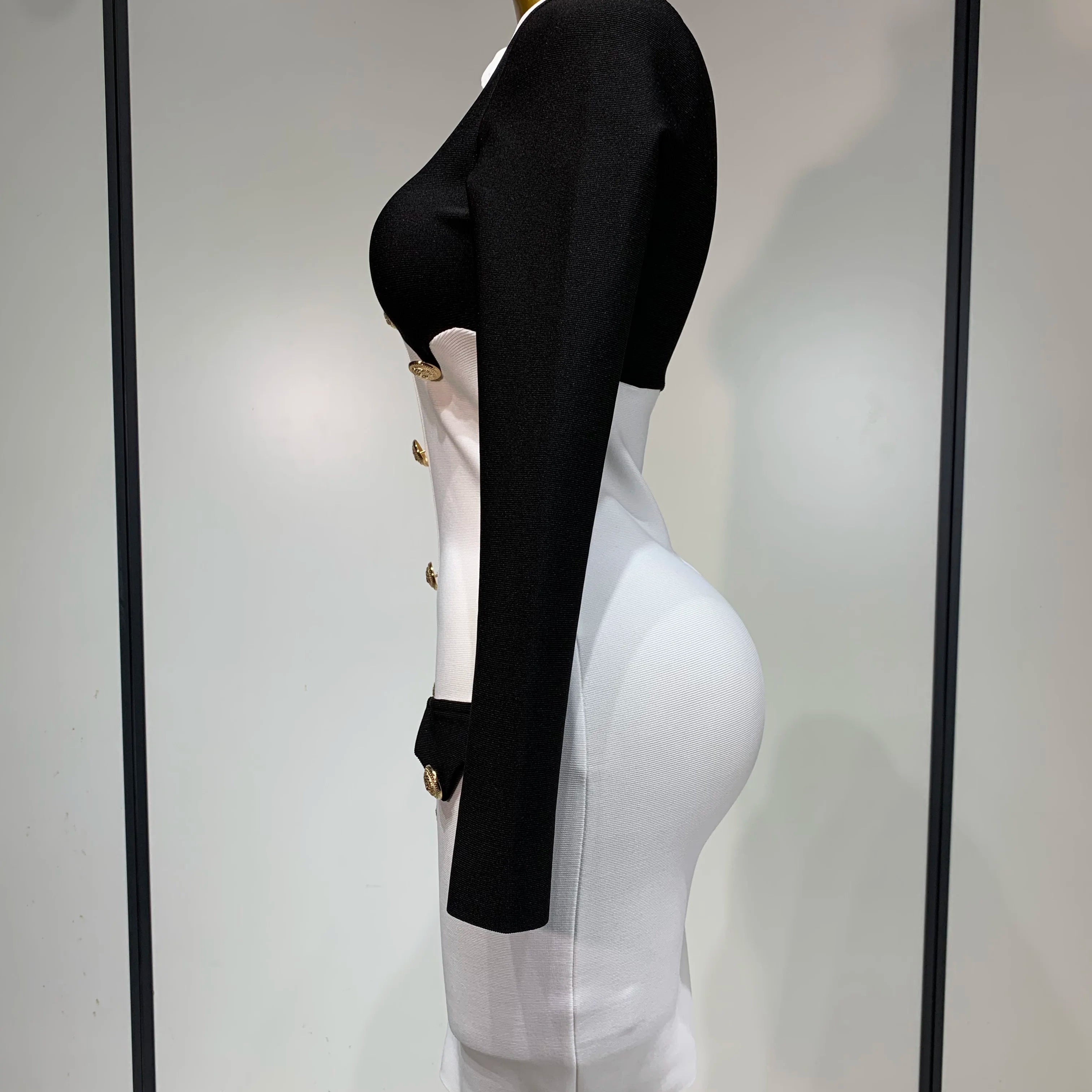 Women Long Sleeve Elastic Bodycon Short Bandage Dress 2025 High Street Office Lady Formal Elegant Business Club Party Dresses