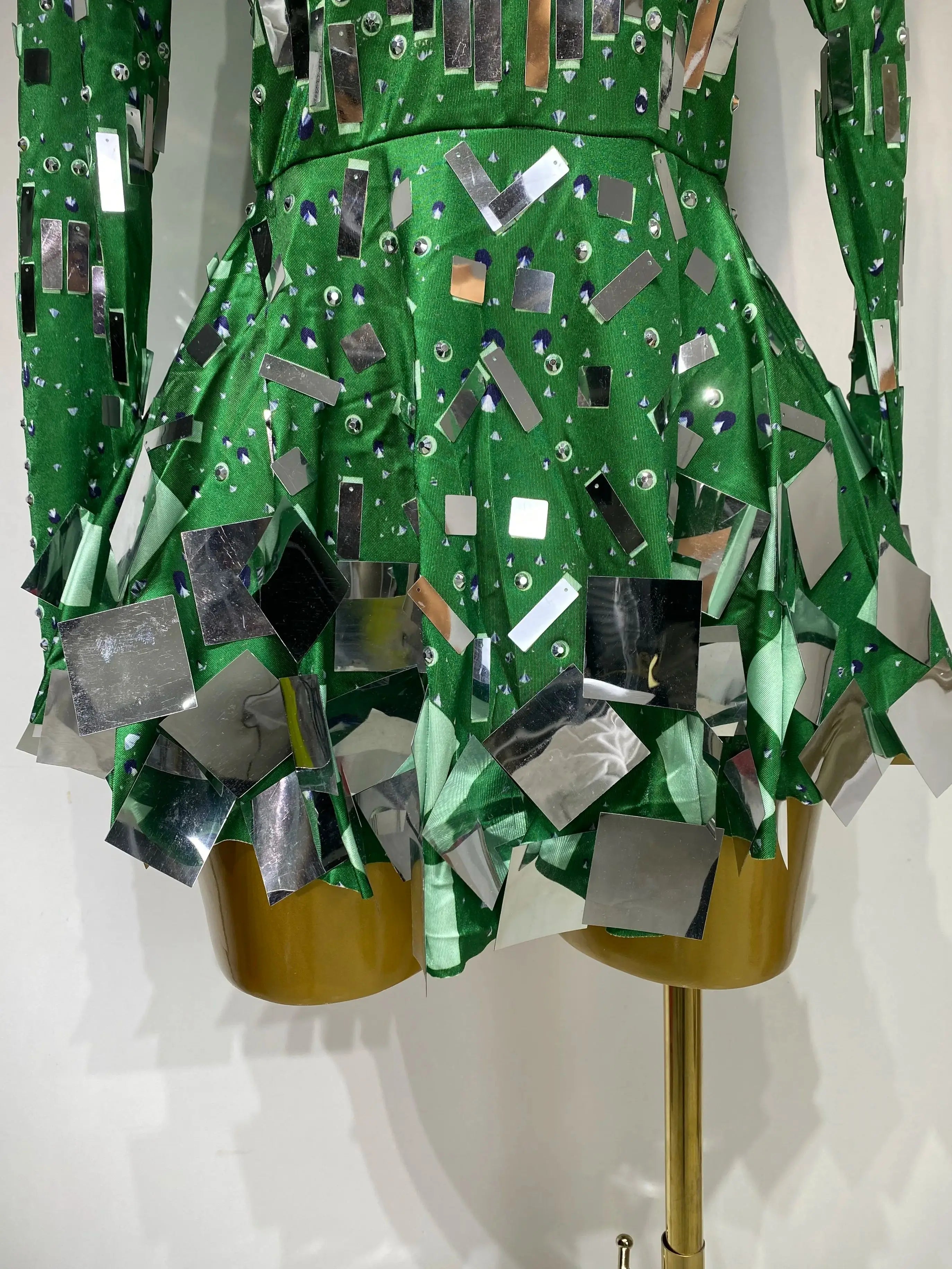 Women 2025 Sexy Elastic A-Line Dress Birthday Performance Costume Sparkly Sequin Nightclub Evening Party Hotwife Stage Outfit