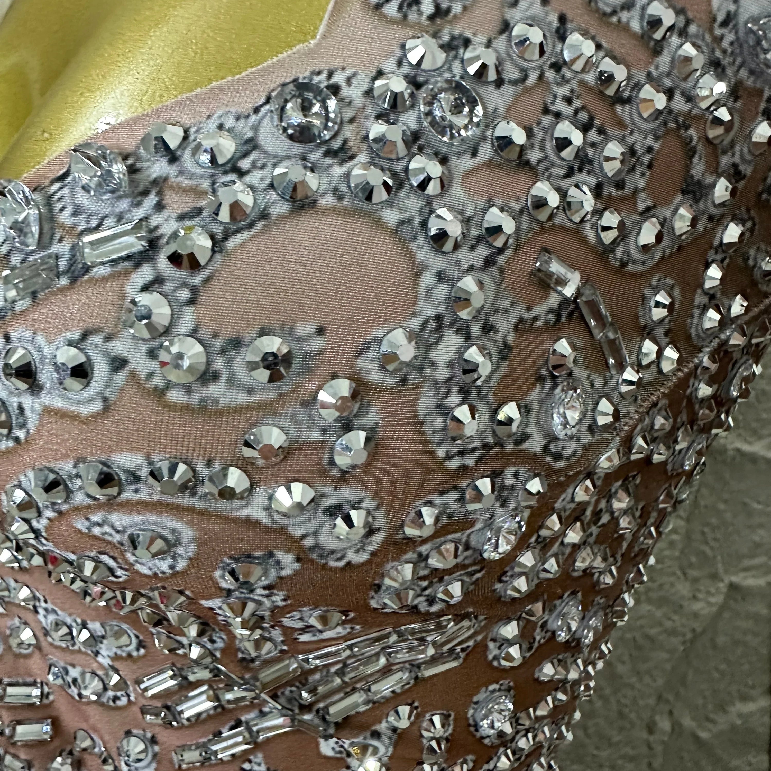 Silver Sheer Mesh Jumpsuit Women Sexy Sweetheart Neck Long Sleeve Full Crystal Skinny Outfit Stage Performance Costume