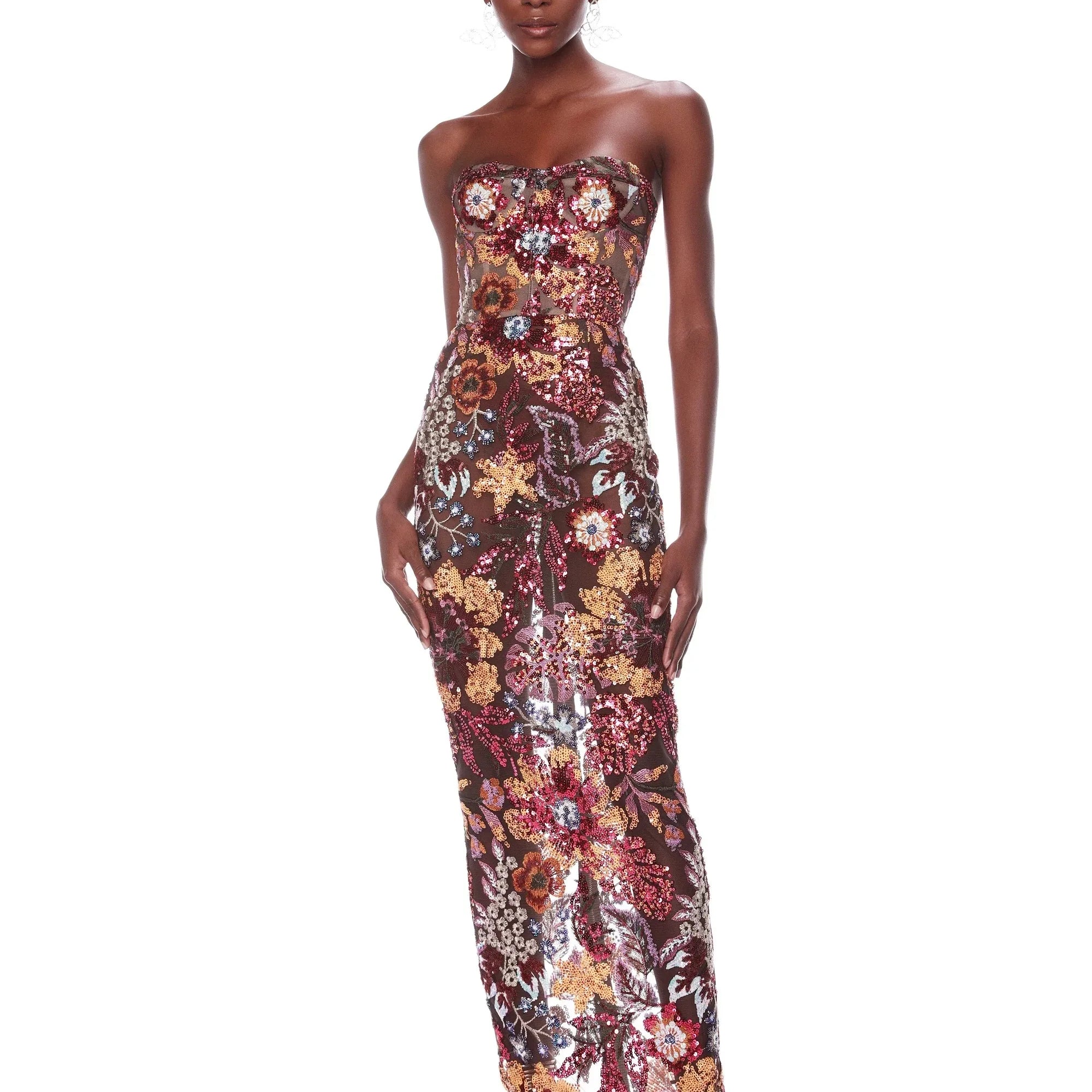Women Sexy Off the Shoulder Embroidery Flowers Bodycon Mid-calf Dress Fashion Ruway Birthday Party Celebrate Dress Wholesale Red