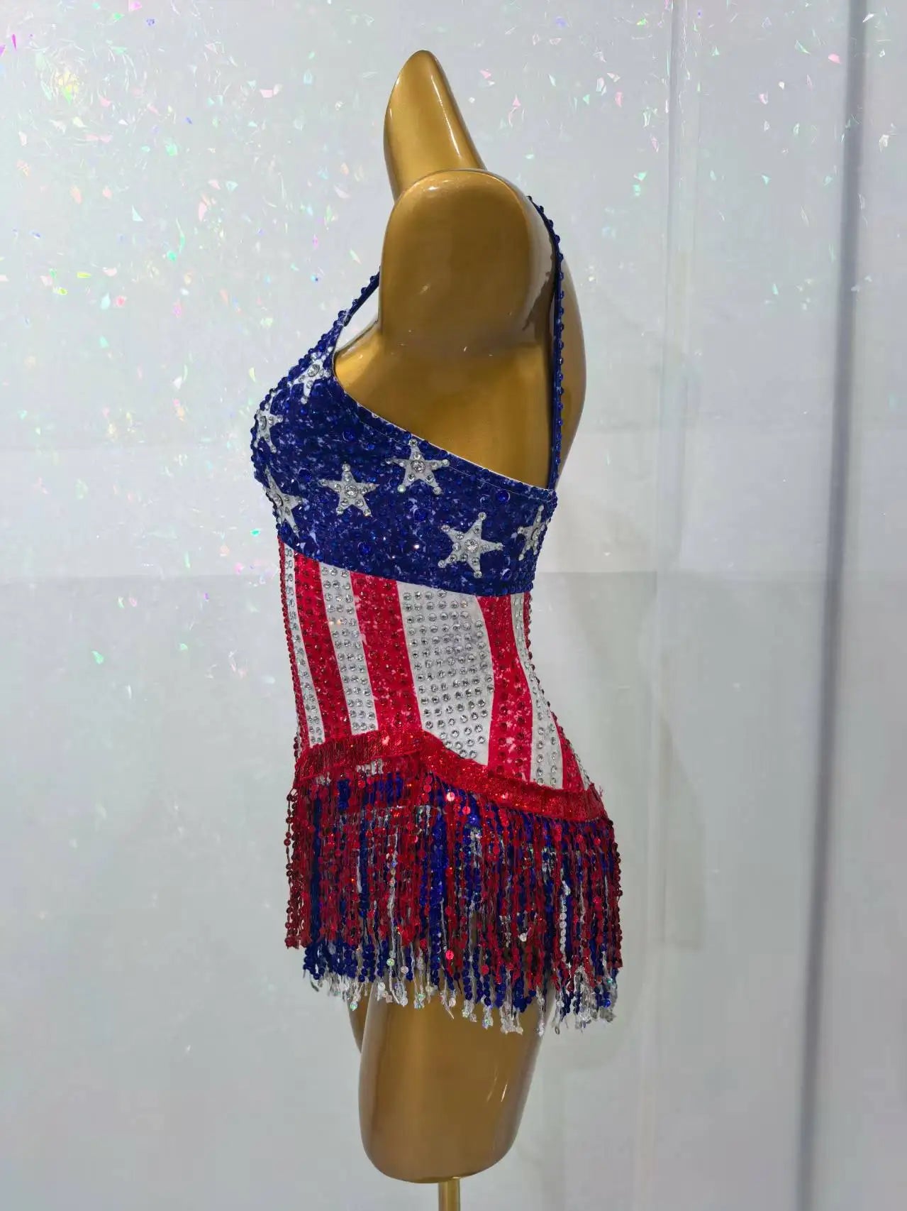 Maxituan Five Pointed Star Sparkly Rhinestone Tassel Bodysuit Sexy Women gig Performance Outfit Ladies Latino Dance Team Leotard