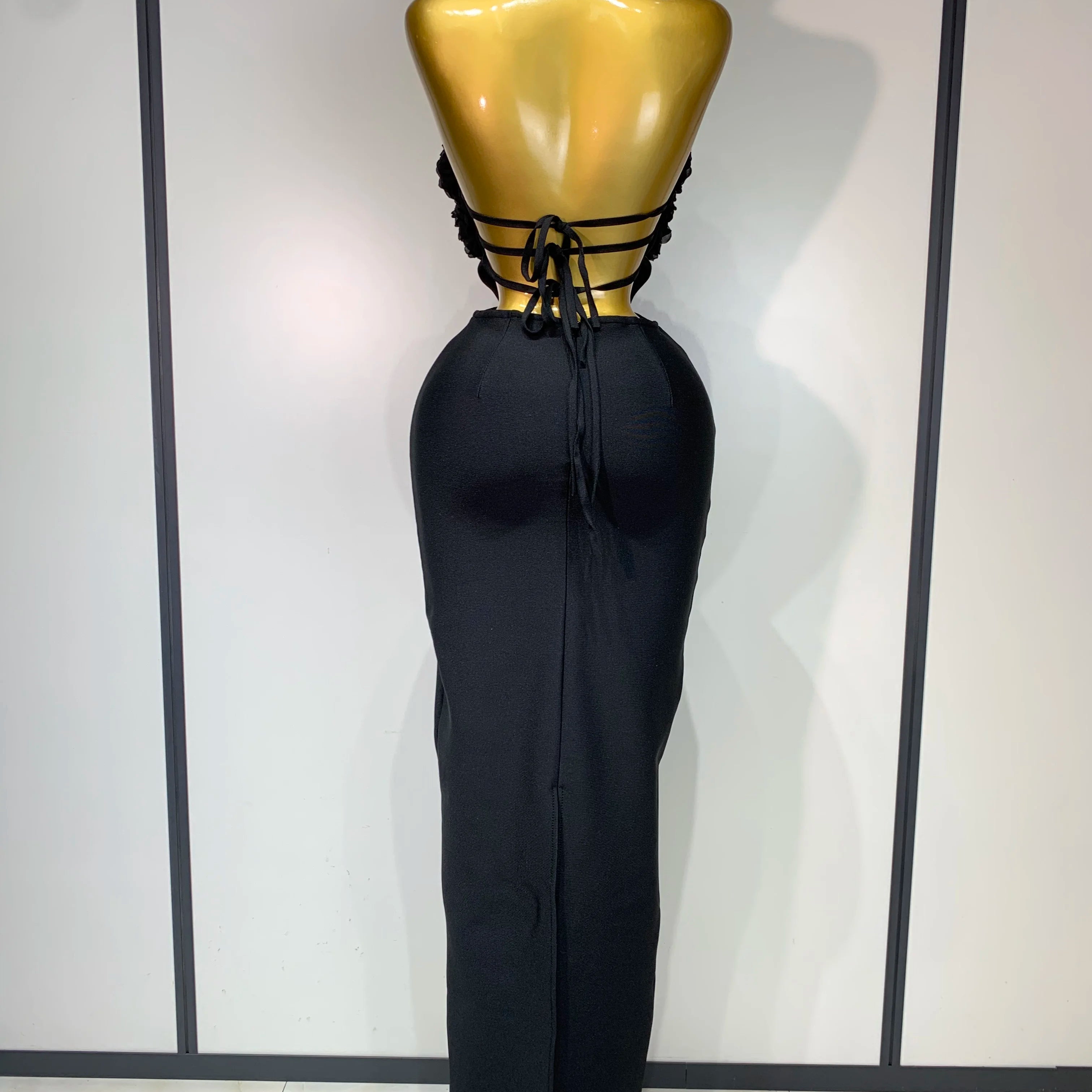 Women Sexy Halter Hollow Out Flowers Bodycon Bandage Dress Red Backless Celebirty Elegant Party Luxury Birthday Wedding Dresses