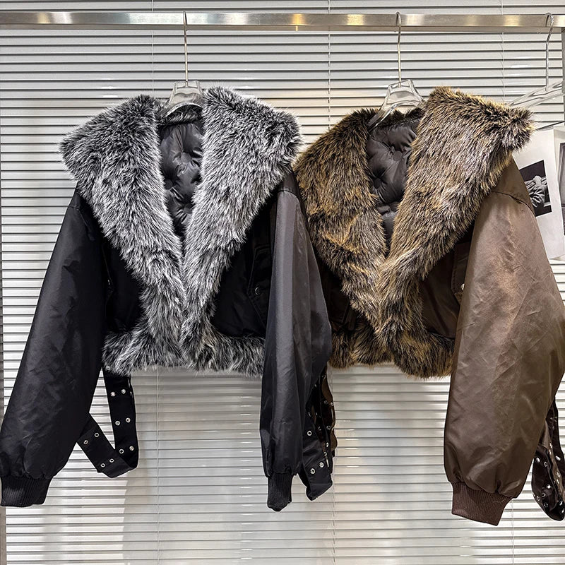 Winter New Trendy Fashion Big Fur Collar Motorcycle Style Warm Jacket For High Quality Cotton-padded Coat 11A07509